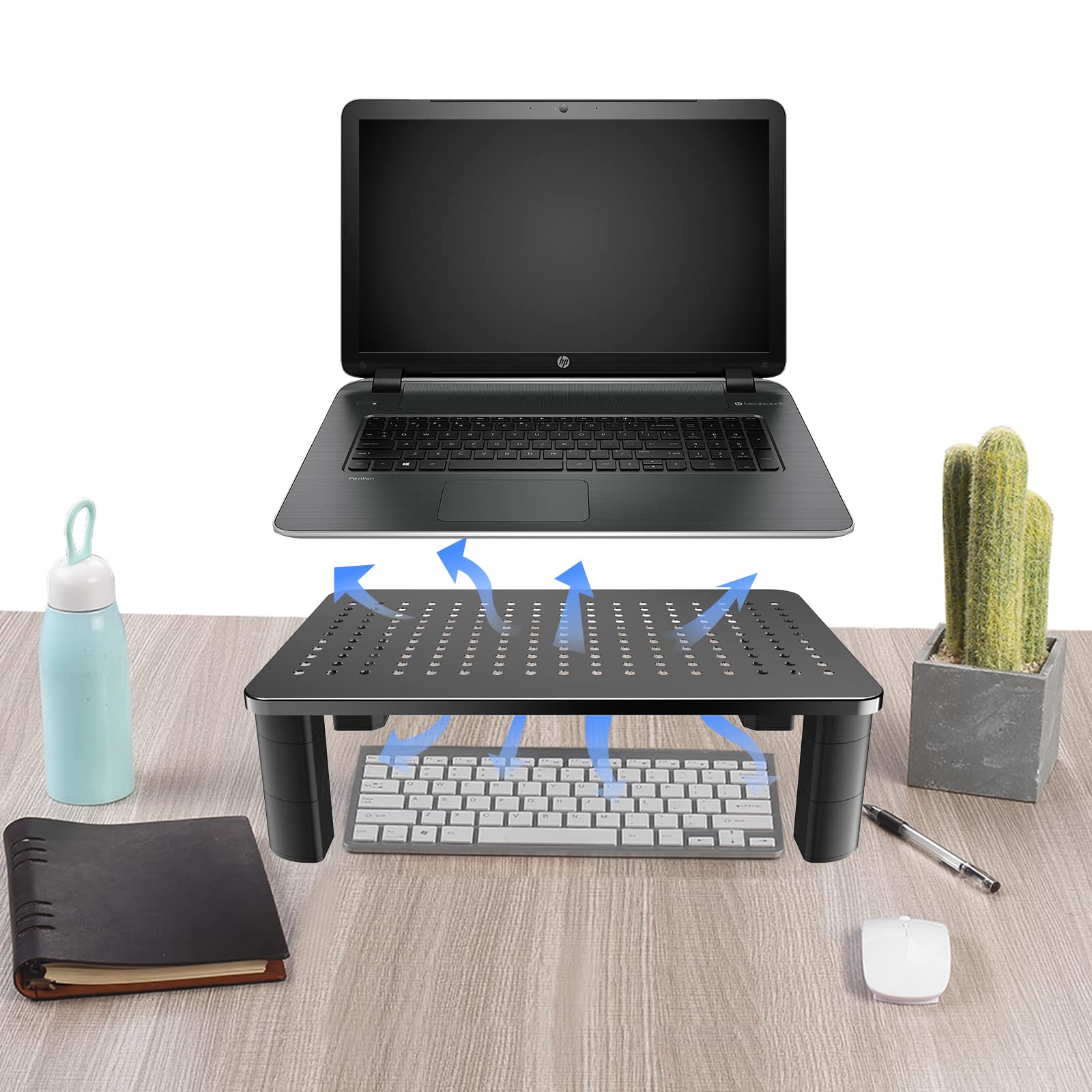 Pholiten Adjustable Monitor Stand Riser - 3 Height Settings, Ergonomic Laptop Stand with Airflow Vents, Desk Organizer for Monitors & Laptops Up to 44lbs - Perfect for Home Office, Gaming Setup and Workspace Organization