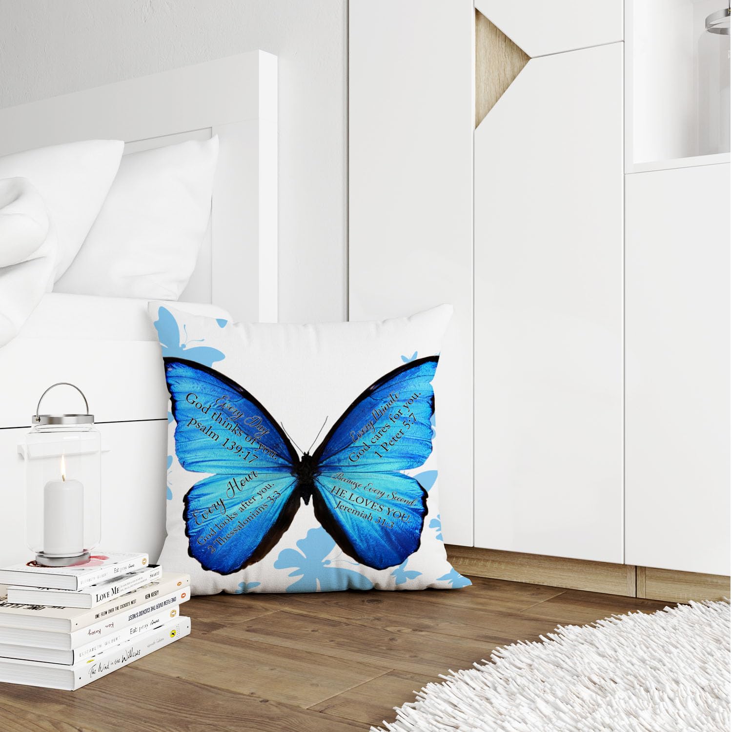 Christian Inspirational Throw Pillow Covers 18x18 Inch - Bible Verse Prayer Pillowcases with Butterfly Design for Sofa, Couch & Home Decor - Religious Gifts for Women & Men - Perfect for Church Events, Bible Study & Spiritual Home Decor