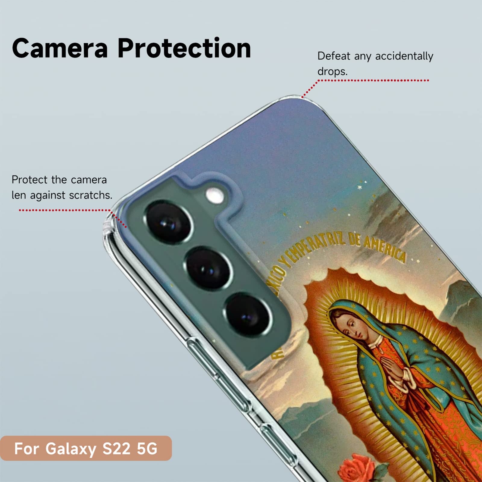 Galaxy S22 Clear Shockproof Phone Case with Virgin Mary Design for Protection & Style
