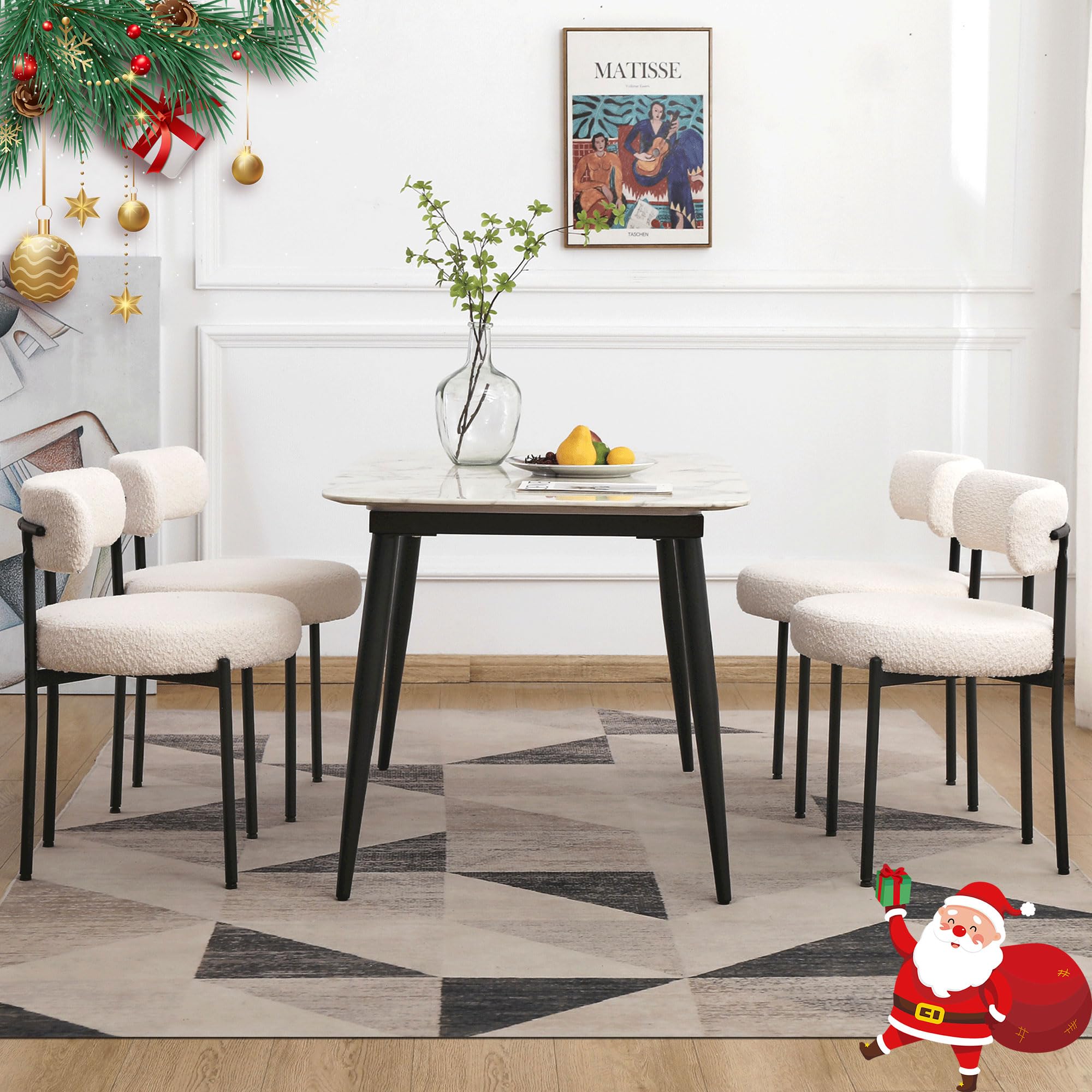 EDWELL White Dining Chairs Set of 4 - Modern Upholstered Kitchen Chairs with 3.94