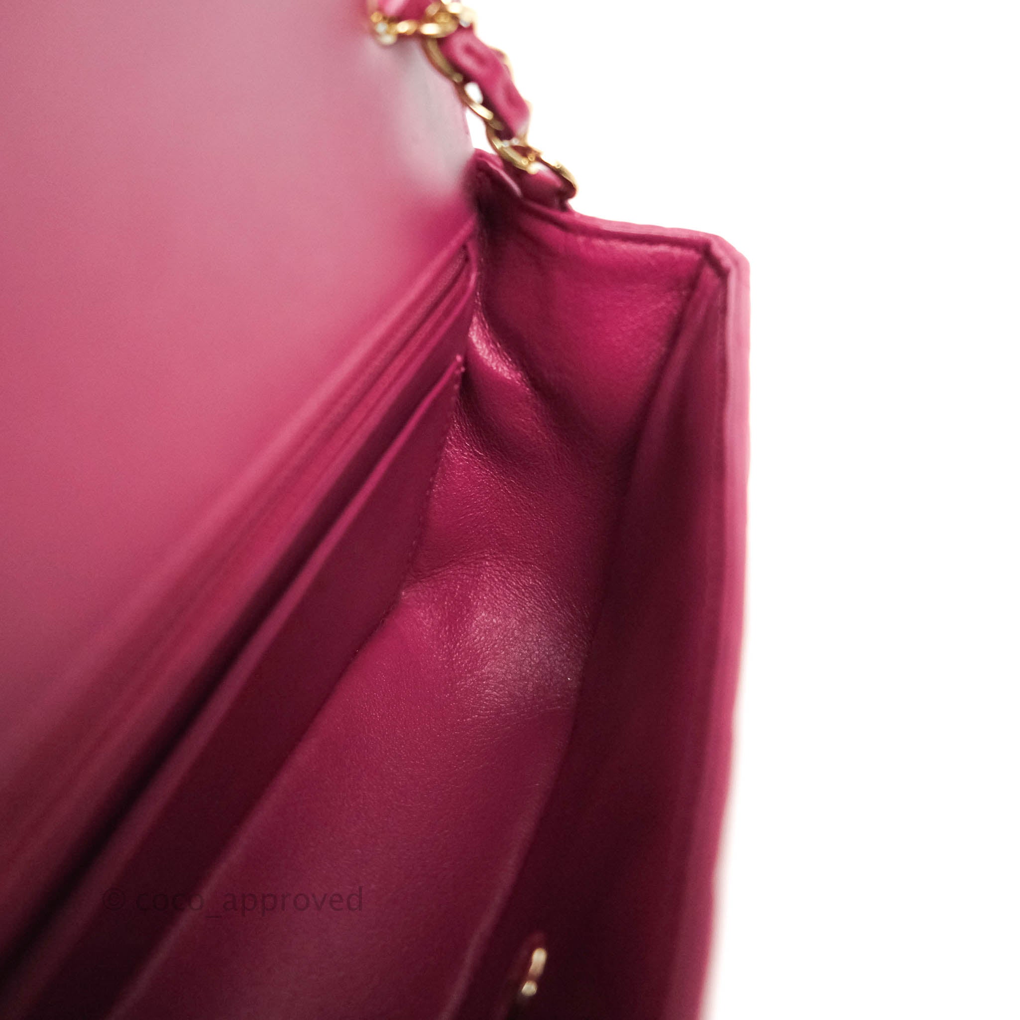 Chanel Chevron Mini Rectangular Lambskin Flap Bag in Dark Pink with Gold Hardware - Perfect for Evening Events & Luxury Fashion Accessories