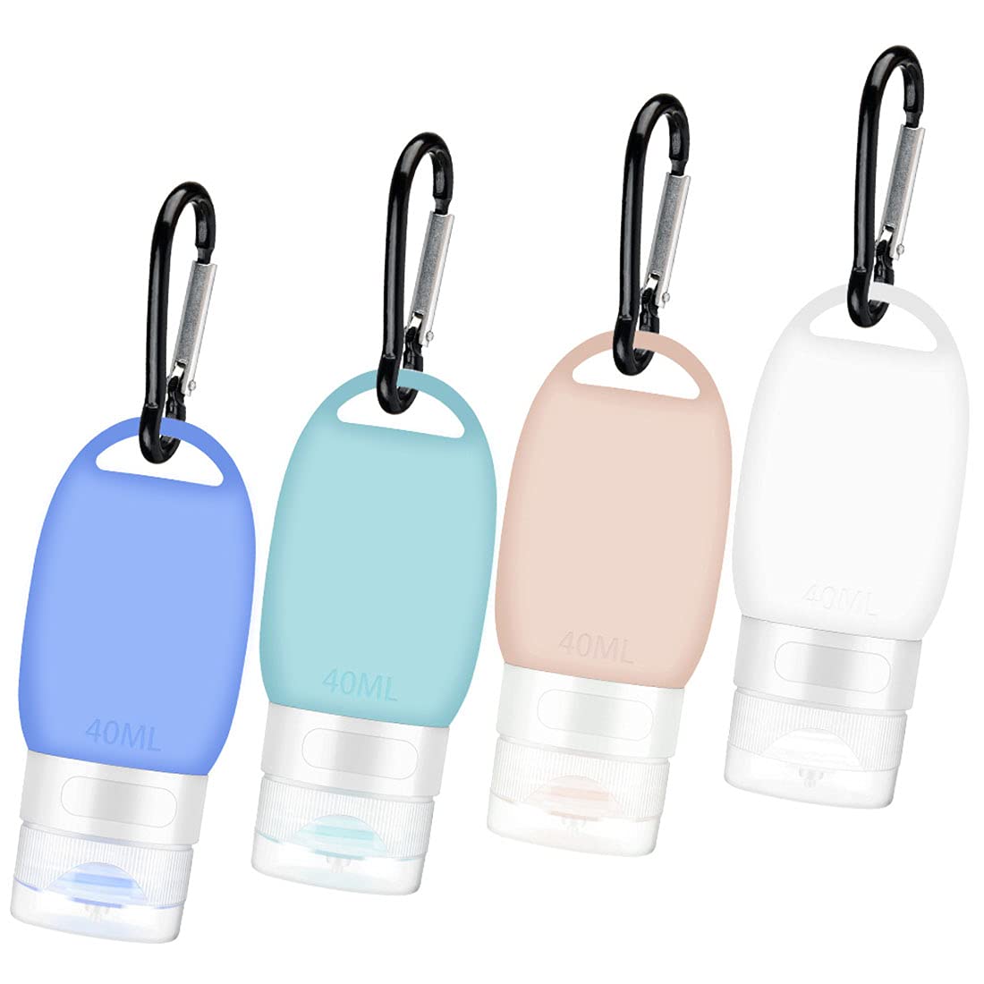 ADMLZQQ 4-Piece Portable Silicone Travel Bottles Set with Keychains - Leak-Proof Refillable Containers for Shampoo, Lotion, Liquid Soap & Cosmetics | Perfect for TSA Carry-On, Gym Bag & Vacation Toiletries