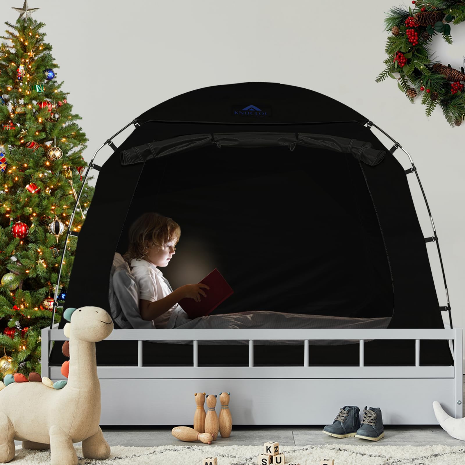 CPC Certified 99% Blackout Twin Bed Tent for Autism & Sensory Needs - Charcoal Sensory Tent for Floor Beds, Toddler Sleep Aid, Child Calming Space & Adult Privacy with 4 Doors - Perfect for Autism Support, Sensory Rooms, Nap Time & Bedtime Routines