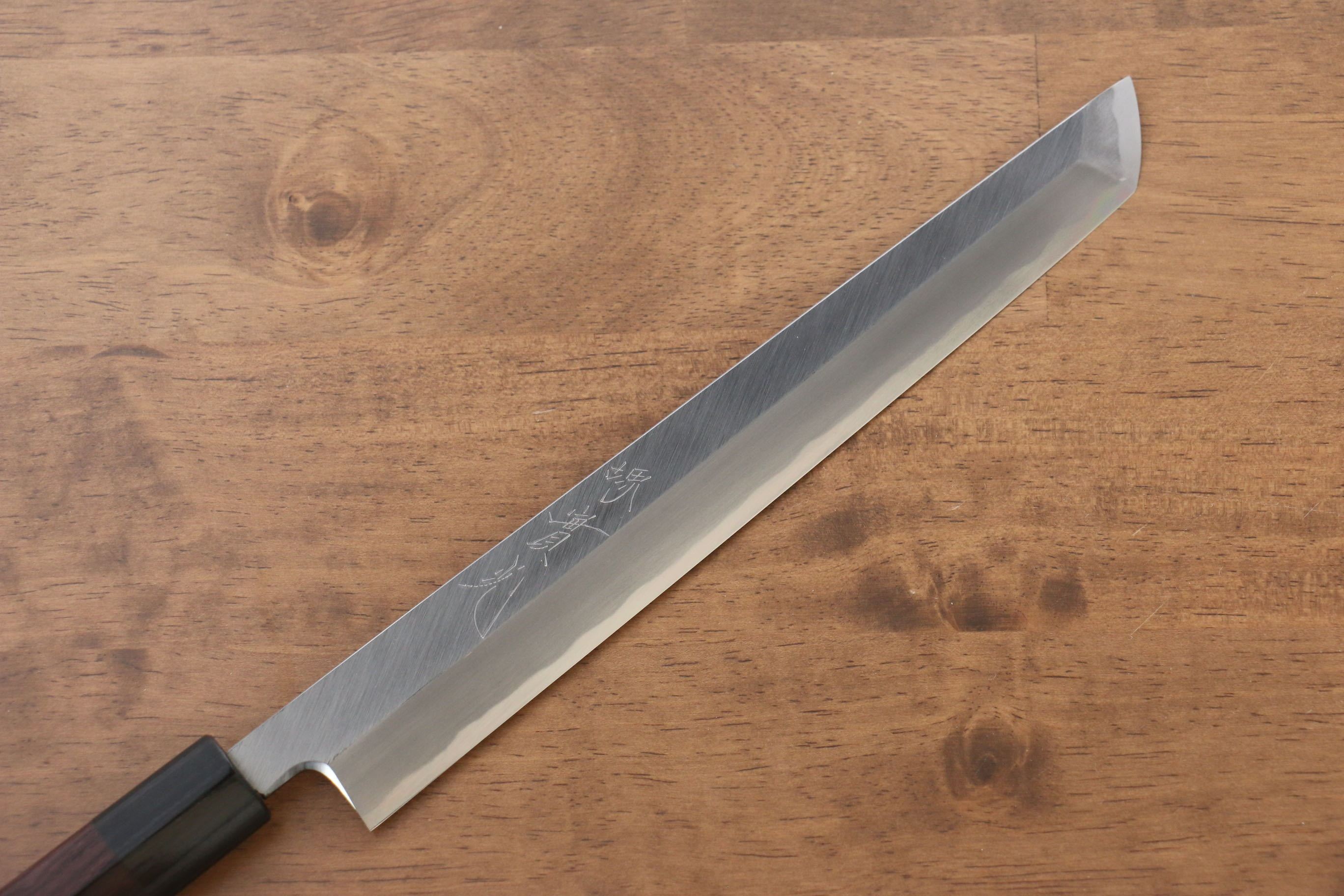 Premium Jikko White Steel No.2 Sakimaru Yanagiba 240mm Japanese Sushi Knife with Exquisite Shitan Handle - Perfect for Sushi Chefs & Professional Japanese Cuisine Preparation