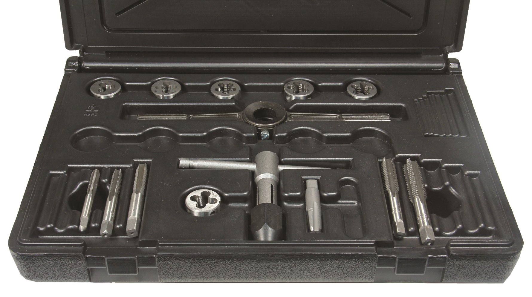 Viking Drill and Tool 50030 14-Piece Hi-Carbon Steel Fractional NC Round Die Tap & Die Set - Professional Thread Cutting Kit for Metalworking, Plumbing, and DIY Projects