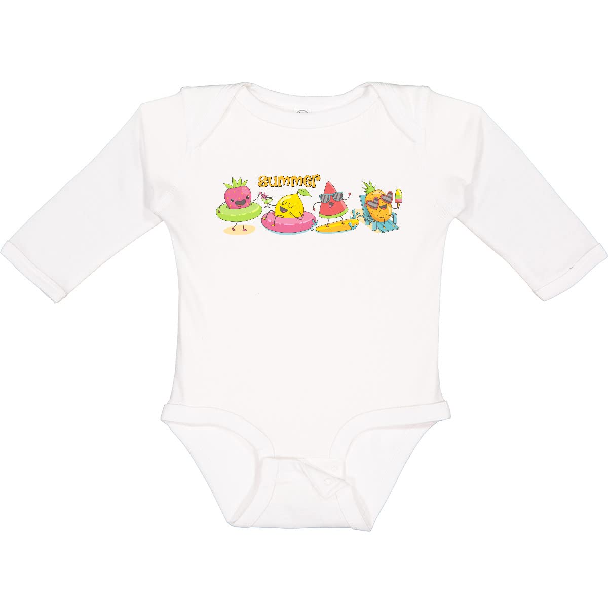 Inktastic Kawaii Summer Fruit Long Sleeve Baby Bodysuit - Adorable Cute Fruit Print Outfit for Newborns & Infants - Perfect for Photoshoots, Playdates & Summer Adventures