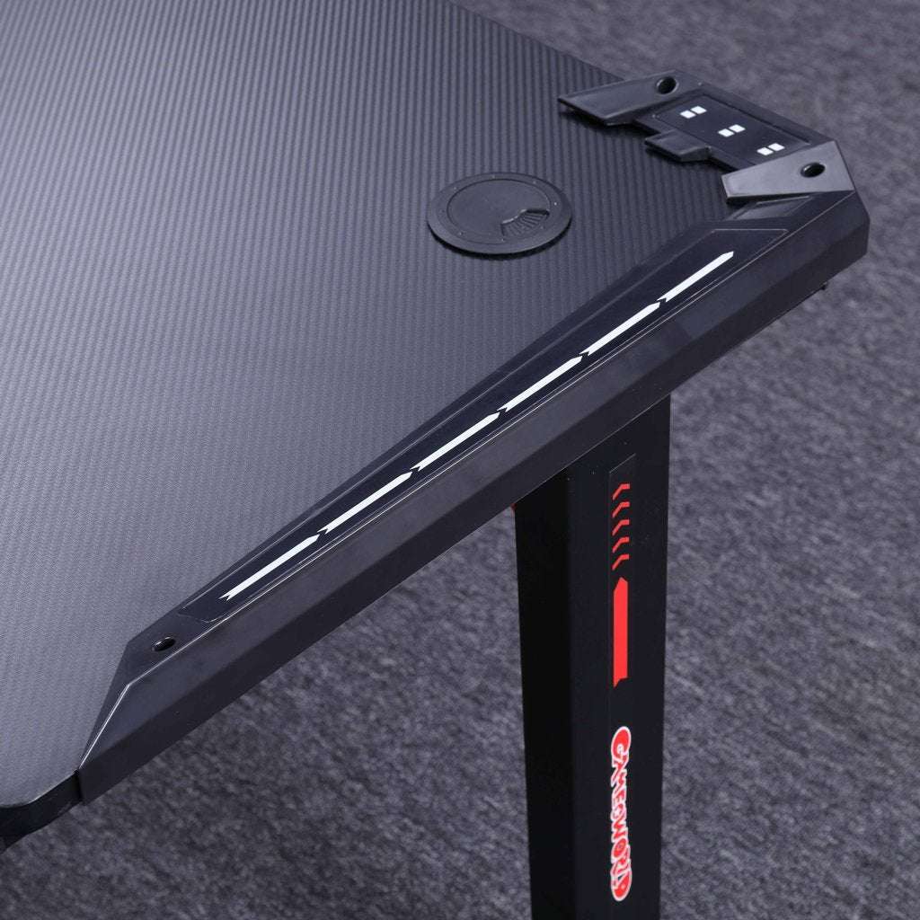 140cm RGB Gaming Desk with LED Lights - Carbon Fiber L-Shaped Computer Table for Home Office & Gaming Setup - Black (Perfect for PC Gaming, Streaming & Workspace)