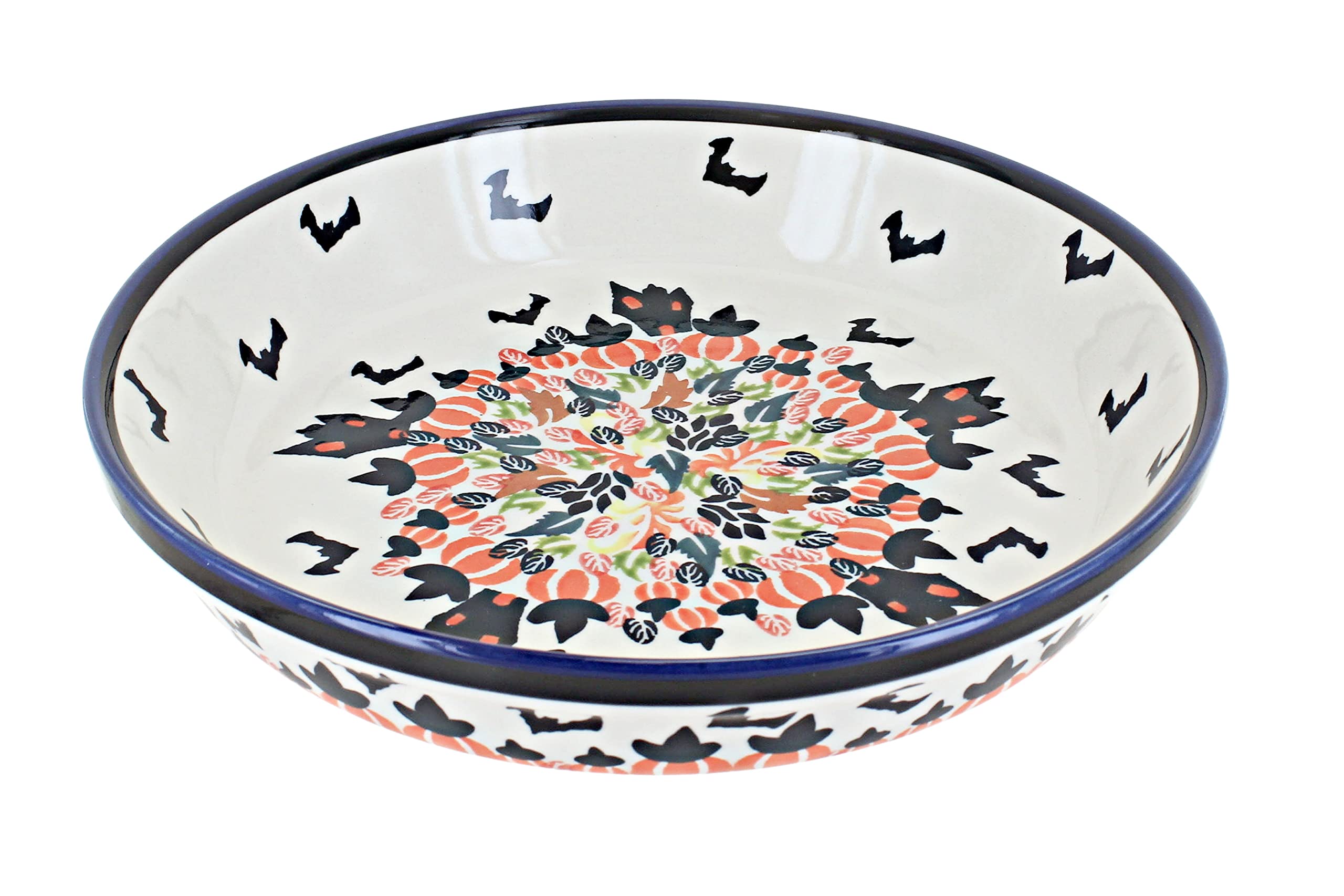 Blue Rose Polish Pottery Haunted House Pie Plate - Halloween Baking Dish for Spooky Desserts & Party Serving