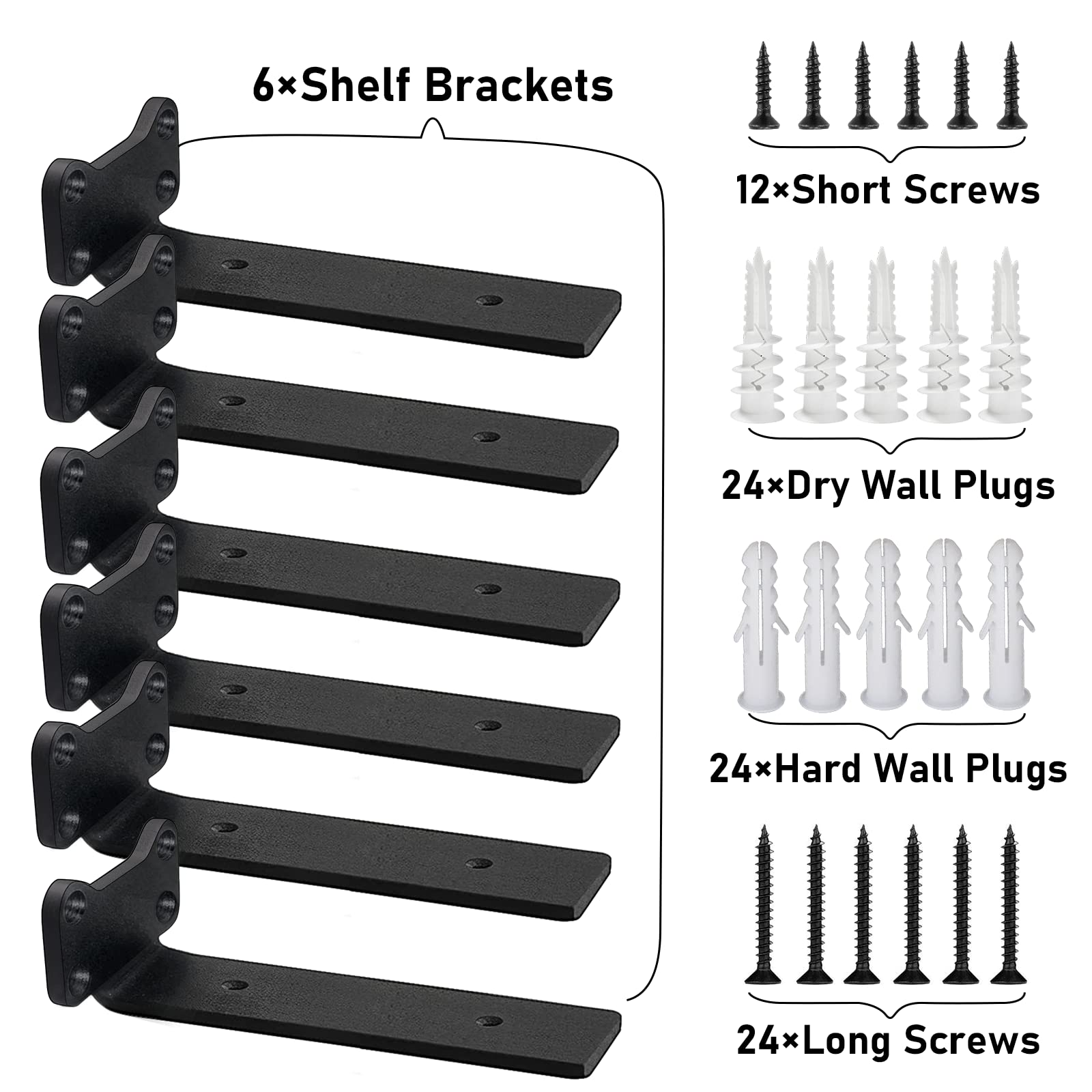 Heavy Duty Steel Shelf Brackets 12 Inch (6 Pack) - for Floating Shelves & Industrial Storage