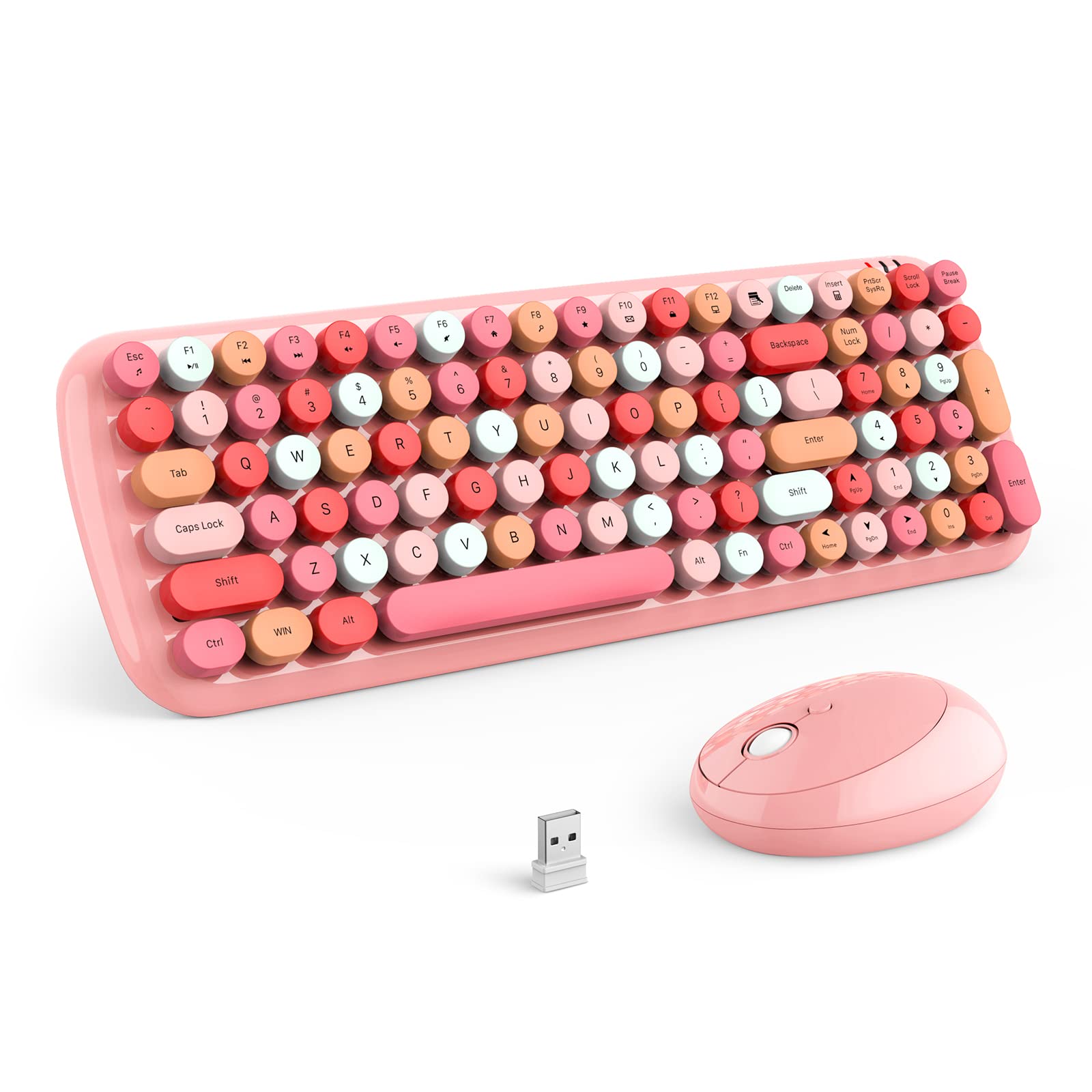 Retro Typewriter Wireless Keyboard and Mouse Combo - 2.4G USB with Number Pad, Slim Silent Mouse for PC, Laptop, Desktop (Pink) - Perfect for Home Office, Gaming & Vintage Style Workspaces
