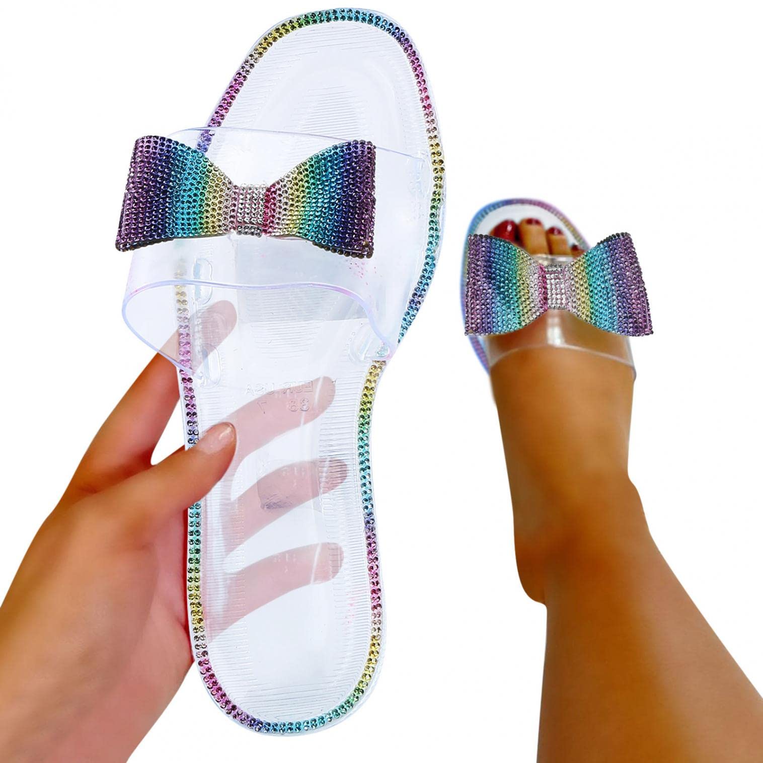 **NOLDARES Women's Casual Summer Sandals – Comfy Buckle Strap Crystal Flat Sandals for Beach, Travel & Everyday Wear**