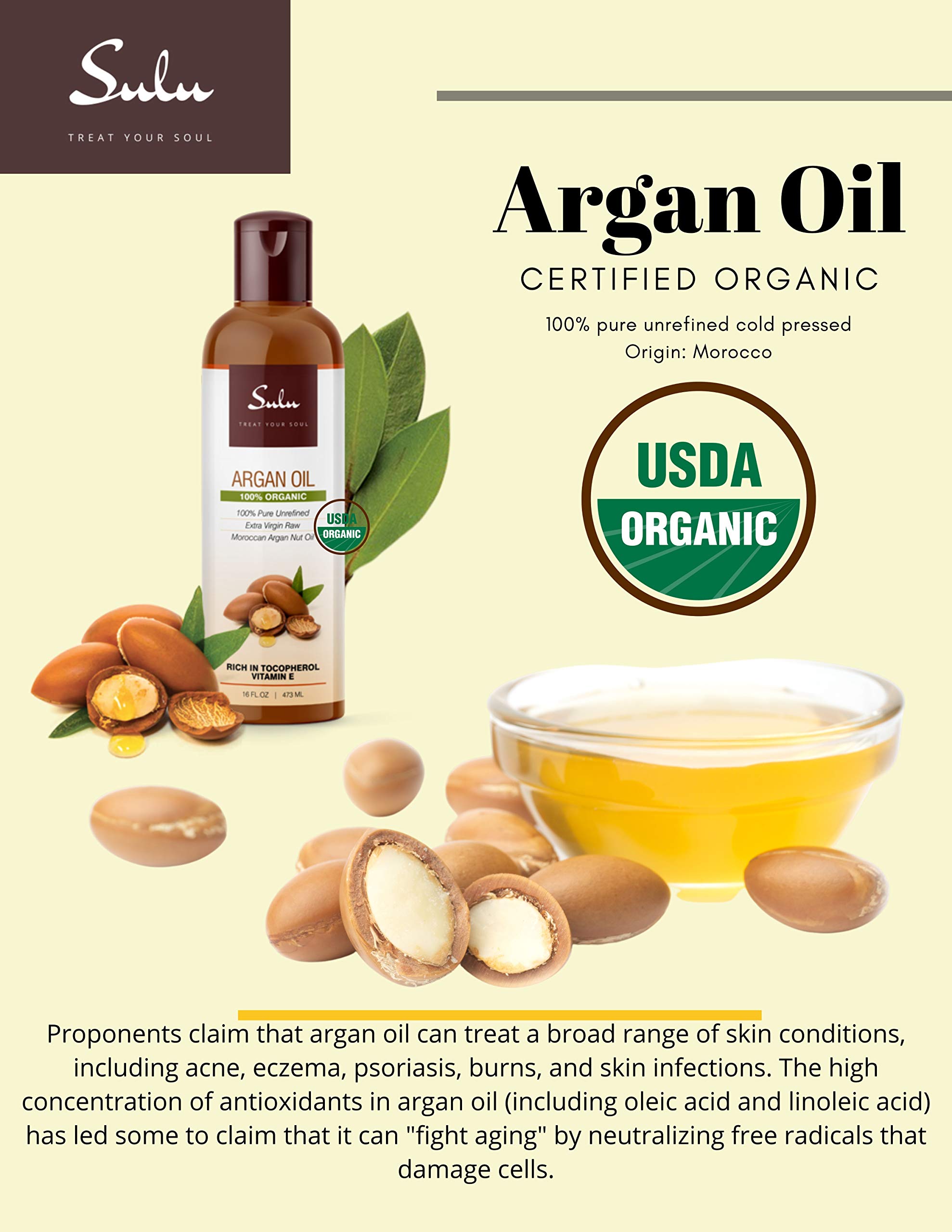 Pure Organic Cold Pressed Unrefined Extra Virgin Moroccan Argan Oil by Sulu Organics - 1 Gallon for Hair, Skin & Beard Care - Natural Moisturizer & Styling Treatment