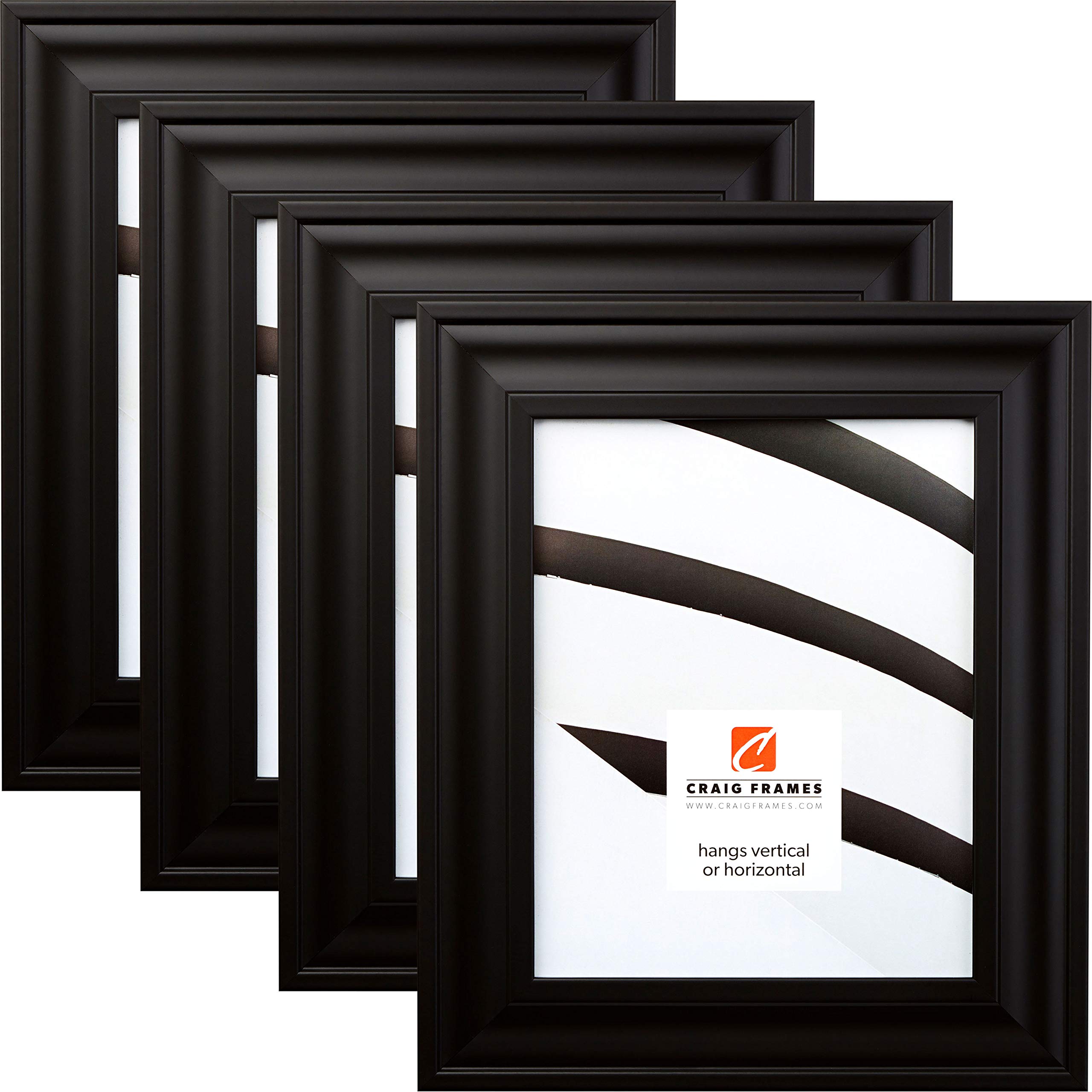 Craig Frames 76273 8x10 Inch Picture Frame Set of 4 - Contemporary Satin Black for Wall Display, Home Decor, Office & Photo Gallery