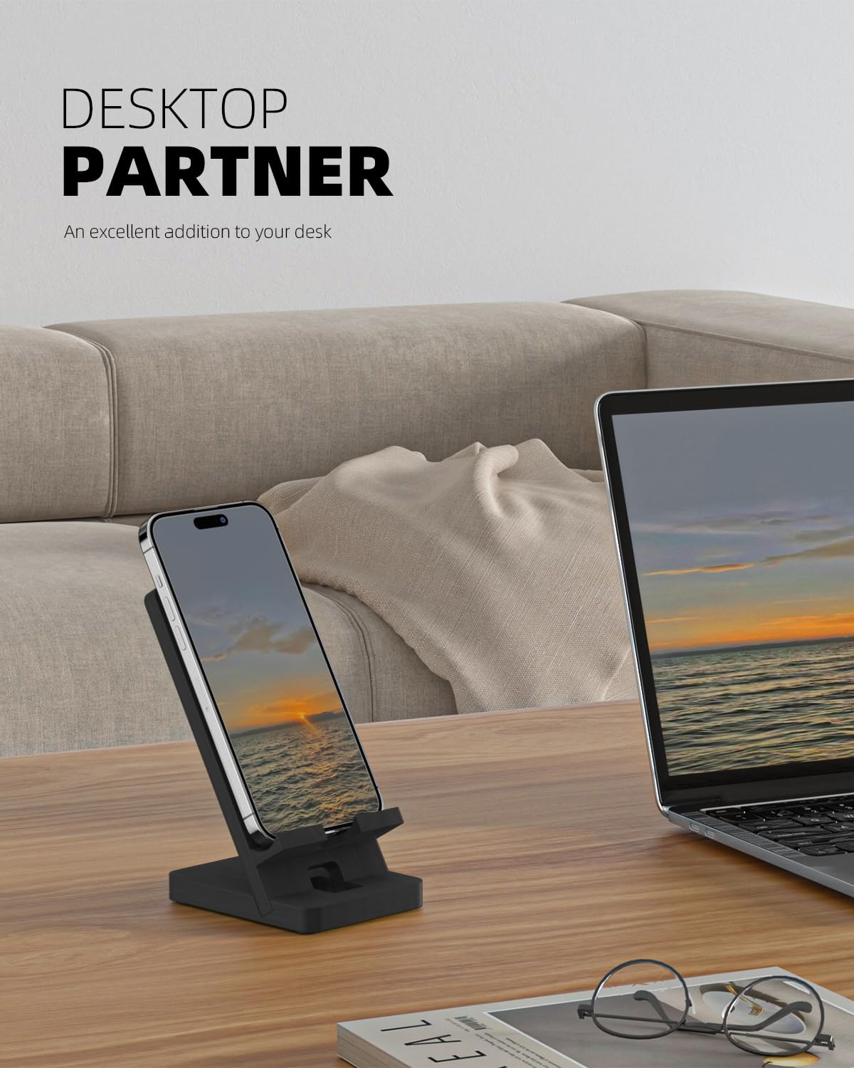 Portable Clear Phone Stand for Desk - Black | Universal Cell Phone Holder for Home, Office, and Car Use