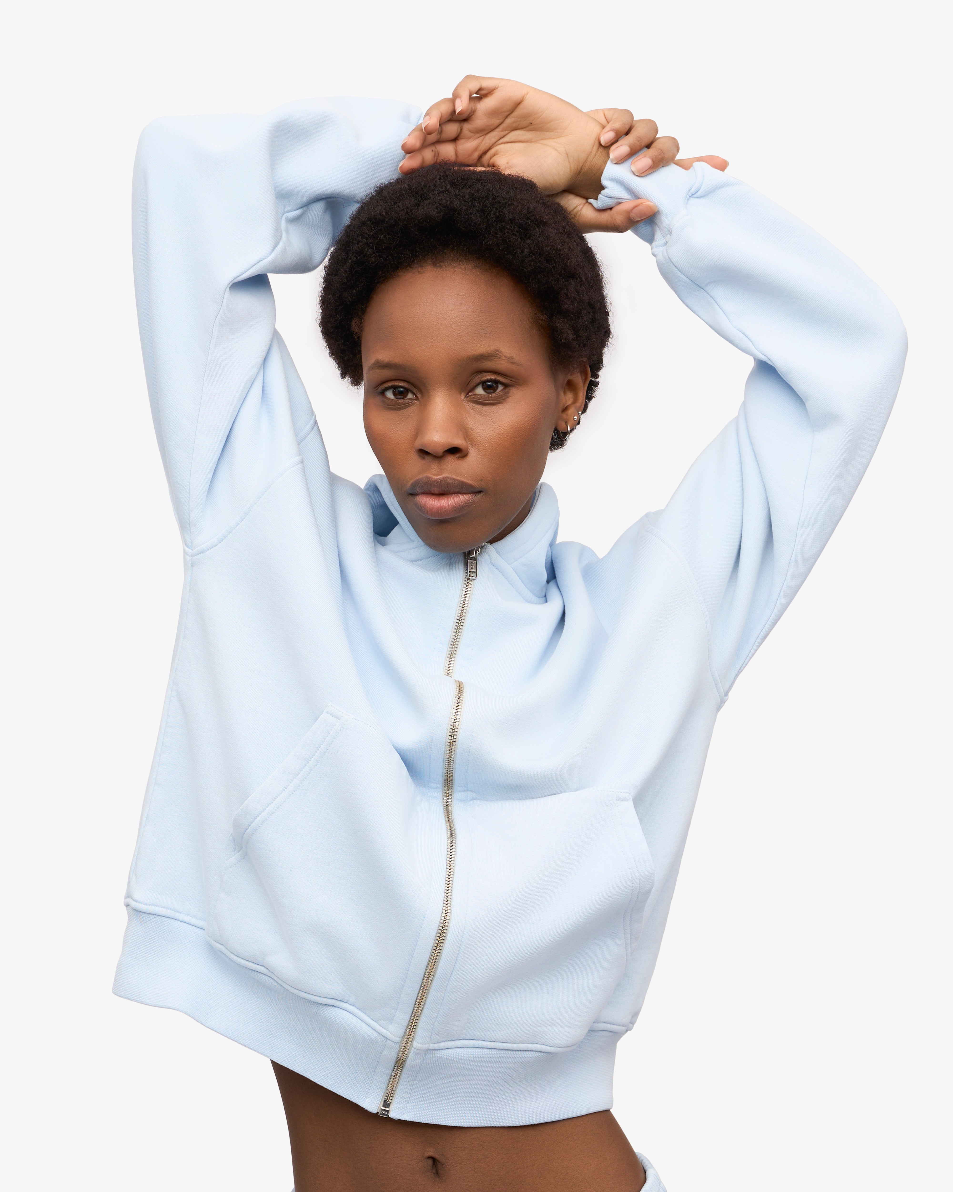 Organic Oversized Zip Hoodie for Women & Men - Polar Blue - Cozy Fleece Pullover for Casual Wear, Loungewear & Outdoor Activities