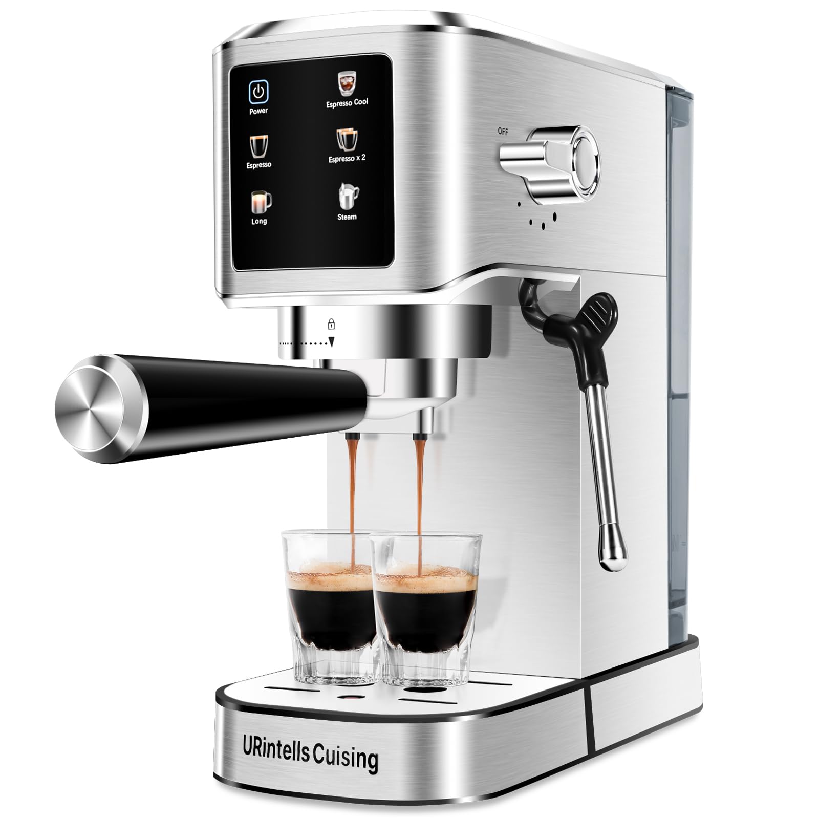 20 Bar Professional Espresso Machine with Touch Screen & Milk Frother - Stainless Steel Coffee Maker for Cold Brew, Long Coffee, Cappuccino, Latte - Perfect for Home Baristas & Coffee Shops