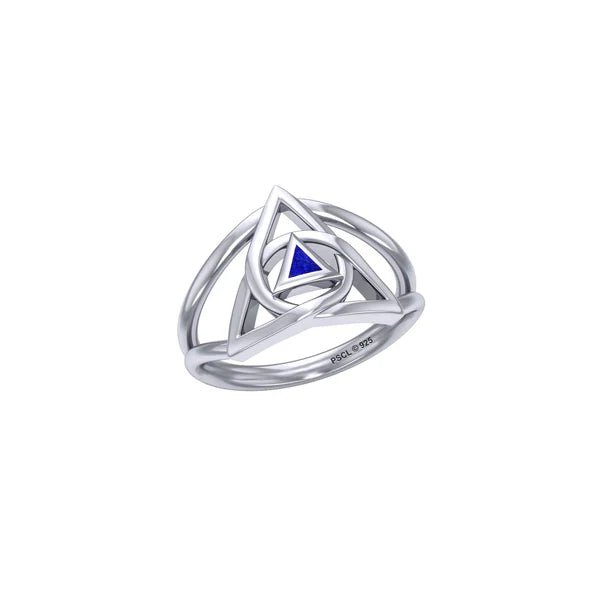 Trinity Knot Sterling Silver AA Recovery Ring with Inlaid Stone - Handmade Custom Jewelry for Sobriety & 12-Step Programs - Perfect for Gifts, Anniversaries and Addiction Recovery Support