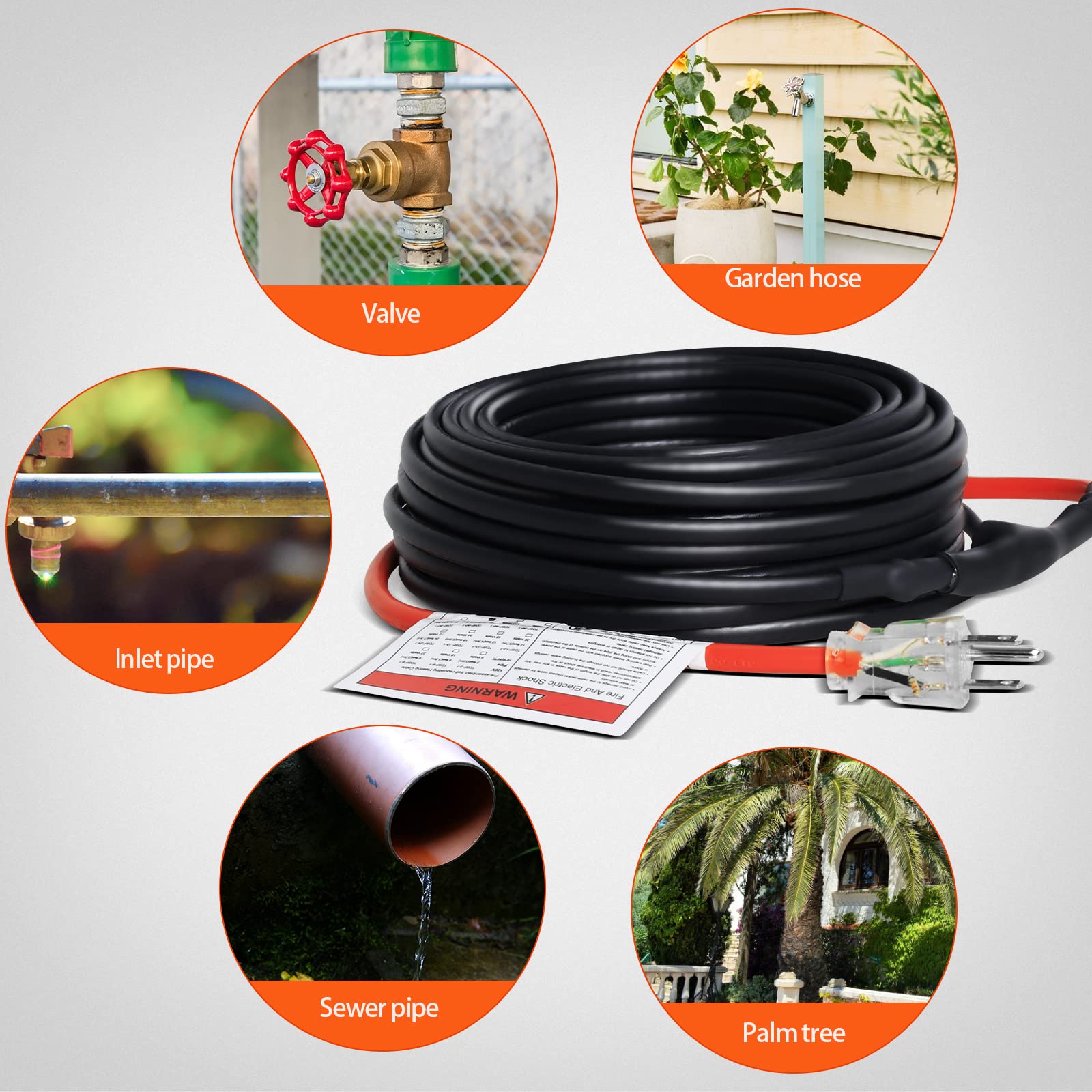 Self-Regulating Heating Cable for Pipe Freeze Protection - 24Ft, 120V Energy-Saving Heat Tape for Metal & Plastic Water Pipes - Keep Water Flowing in Cold Weather - Ideal for Home, RV, and Outdoor Pipe Protection