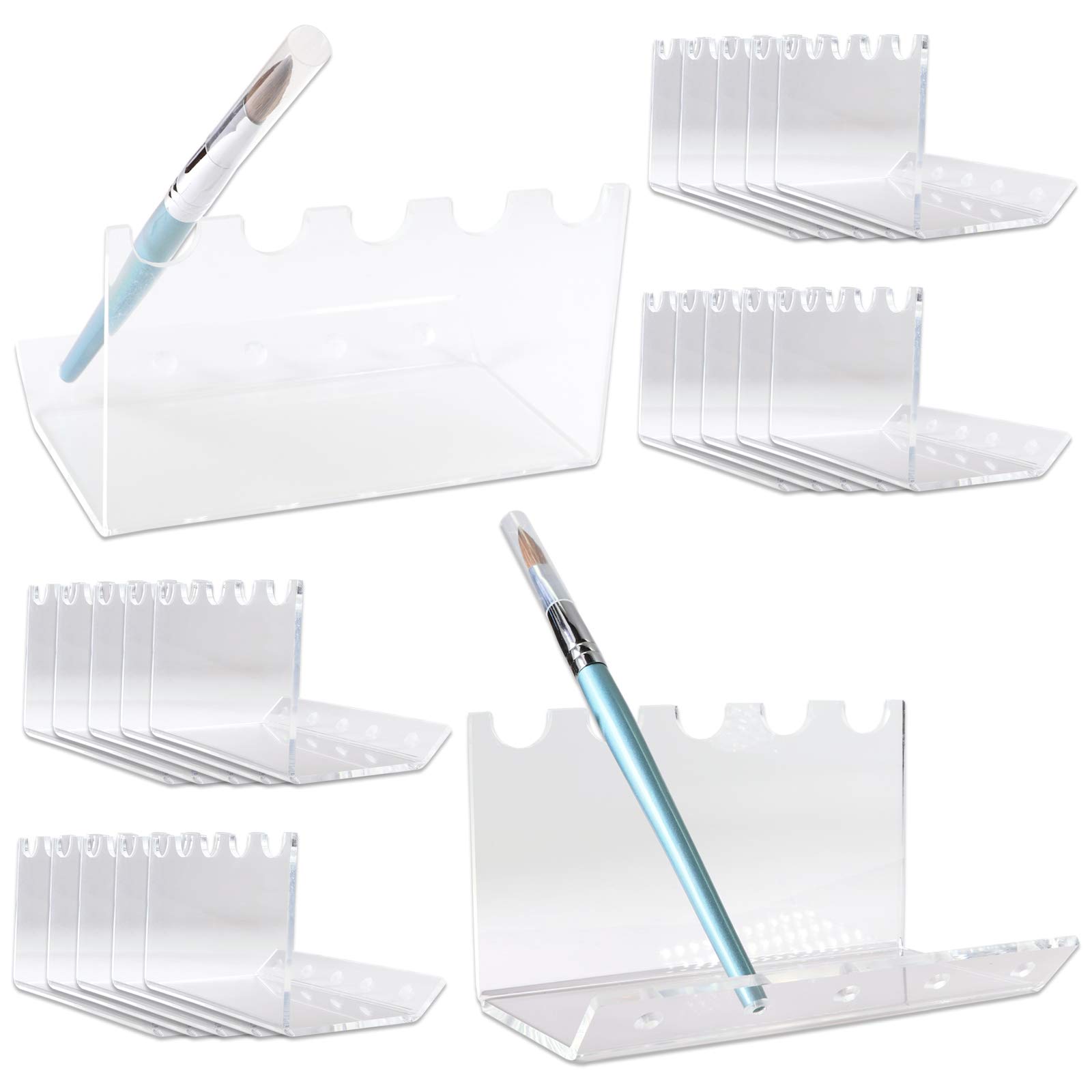 Beauticom 5-Slot Clear Acrylic Makeup Brush Holder - Vertical Stand for Cosmetic Brushes, Powder Brushes, Nail Art Tools, Pens & Markers (20-Piece Set) - Perfect for Salon, Vanity & Bathroom Organization