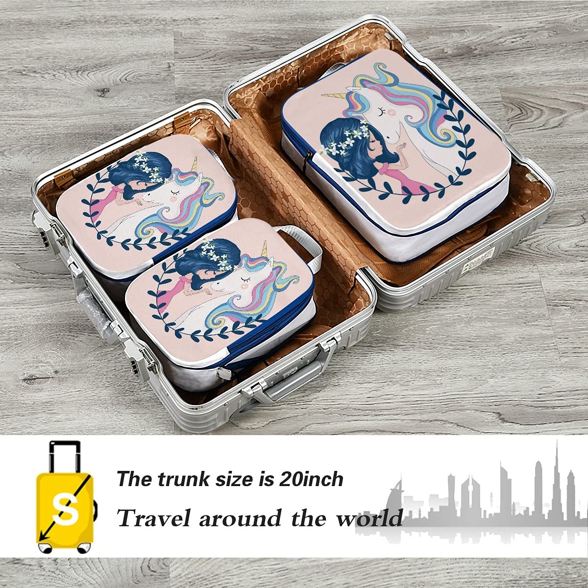 **Cute Unicorn Packing Cubes Set of 3 - Compression Travel Organizer for Luggage & Suitcases - Perfect for Girls' Travel, Vacation & Weekend Getaways**