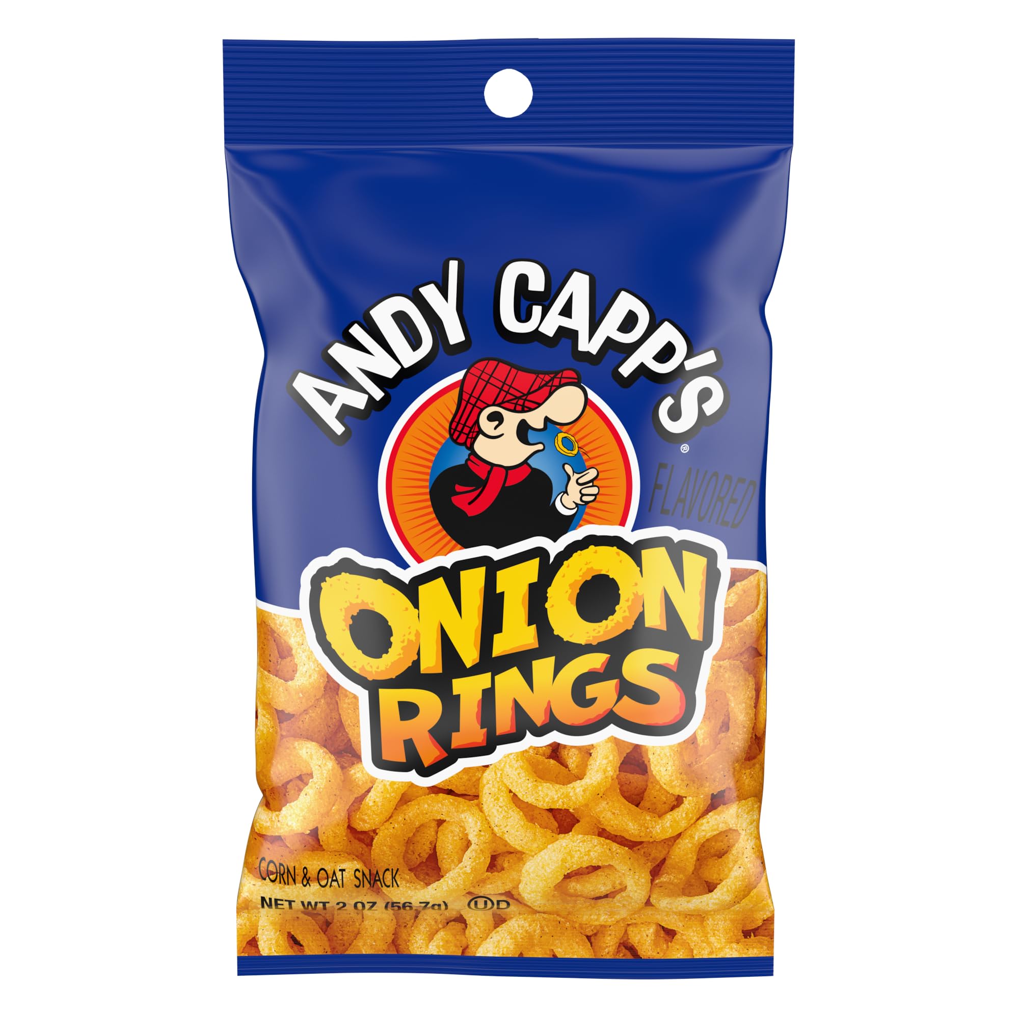 Andy Capp's Beer Battered Onion Rings - Crunchy Baked Oat & Corn Snacks, 2 oz (Pack of 12) - Perfect for Parties, Game Nights & On-the-Go Snacking