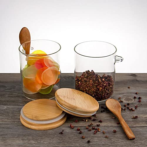 Premium Glass Sugar Bowl & Spice Jar with Wooden Lid & Spoon - Airtight Food Storage Container for Kitchen, Pantry, Coffee & Tea Station - Perfect for Sugar, Spices, Coffee, Tea & Baking Ingredients