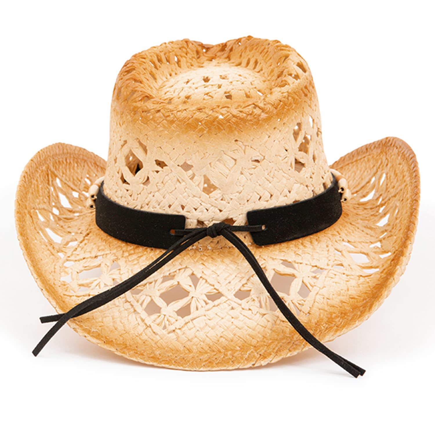 TOVOSO Shape-It Brim Straw Cowboy Hat for Women & Men - Western Style Orange Beaded Hat with Tea Stain Finish | Perfect for Rodeo, Music Festivals & Summer Outdoor Activities