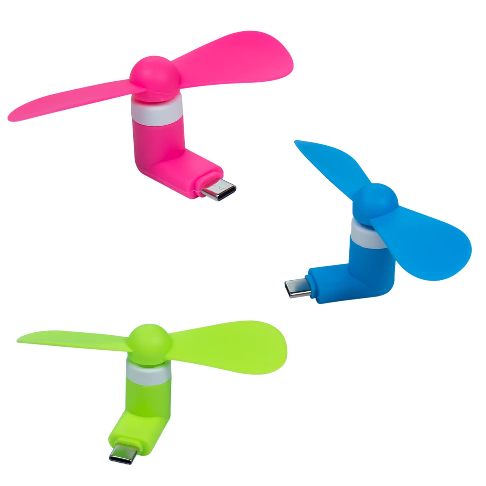 USB C Mini Fan 3 Pack - Portable Type C Phone Fan, Small Pocket Fan for Travel, Fast Cooling USB C Fan for Android Smartphones, Laptops & Tablets - Perfect for Office, Home & Outdoor Use (Green/Blue/Rosy Red)