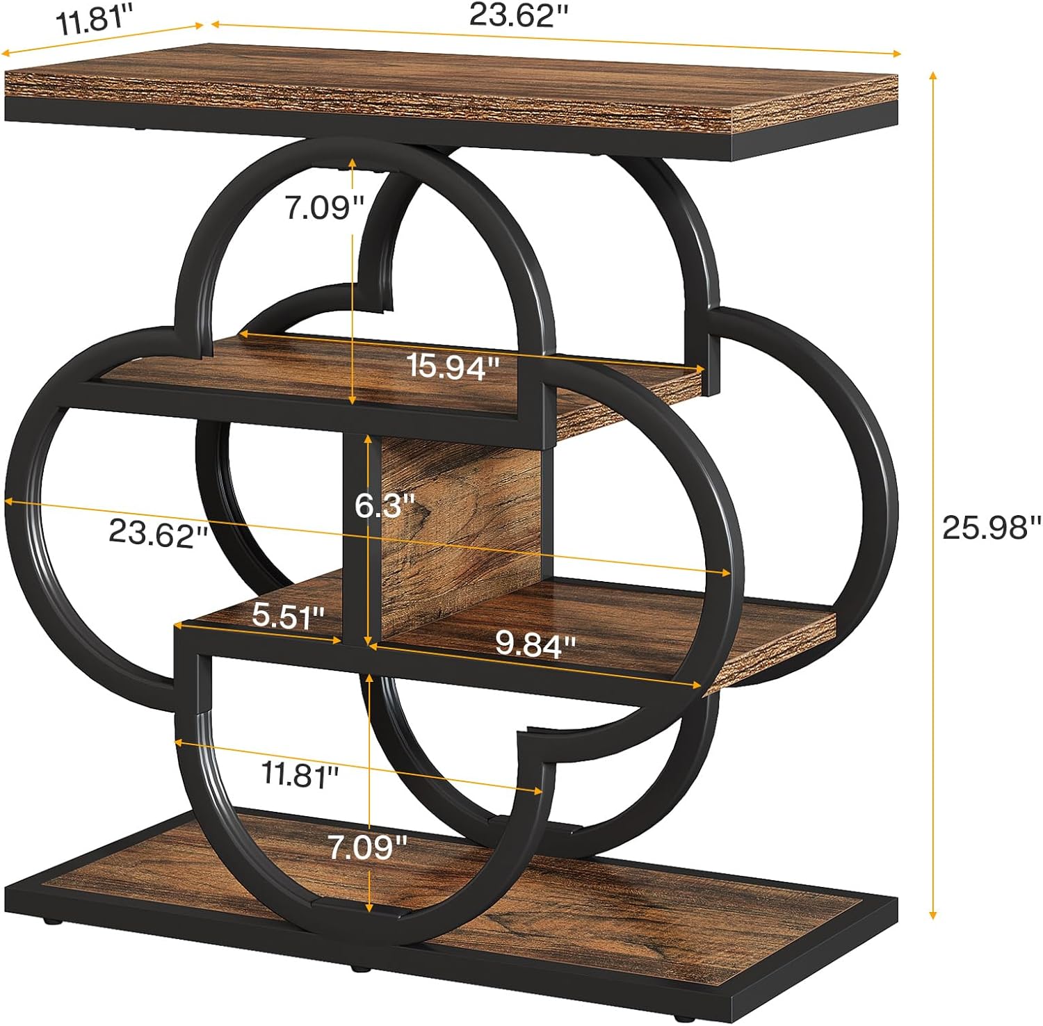 23.6 Inch 4-Tier Narrow End Table with Unique Frame - Perfect for Small Spaces, Living Room, Bedroom, or Office Side Table