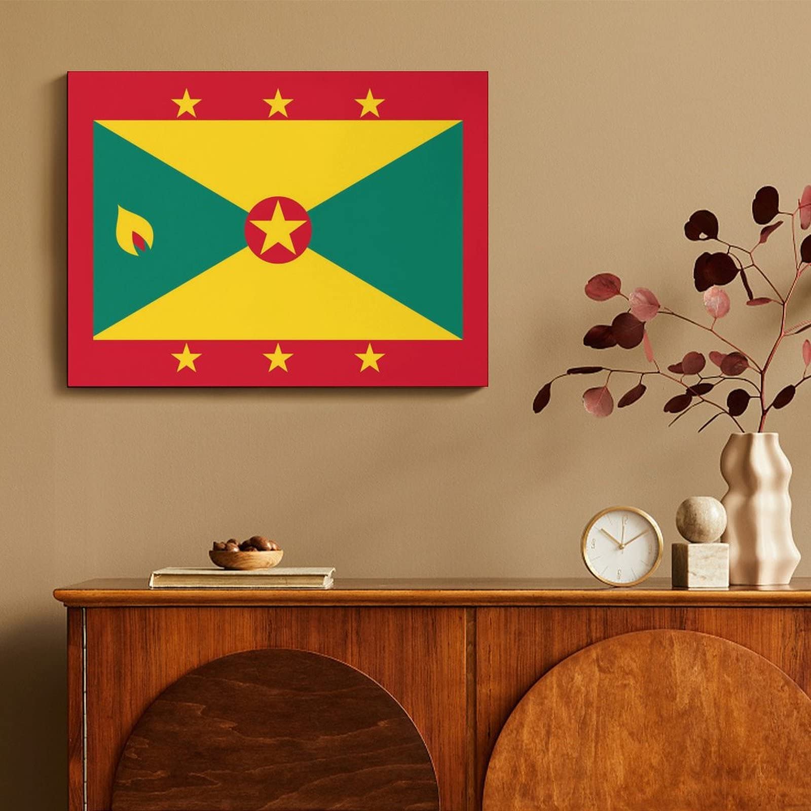 Grenada Flag Print Canvas Wall Art - Custom Bathroom Decor for Home, Living Room, Office & Restaurant | Tropical Island Themed Wall Hanging Picture