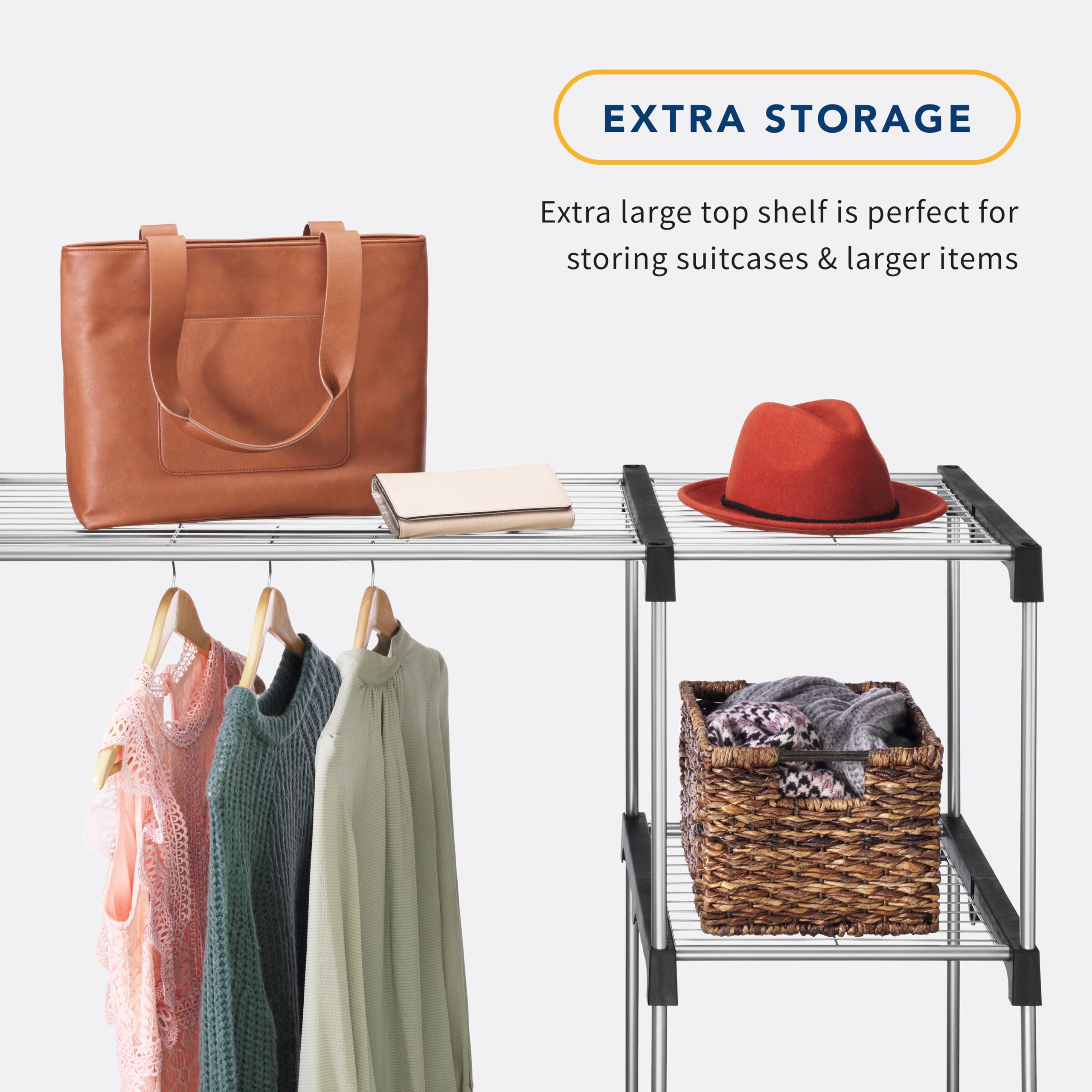 Whitmor Double Rod Freestanding Closet Organizer - Space Saving Clothes Storage System for Bedroom, Walk-in Closet & Dorm Room (Silver)
