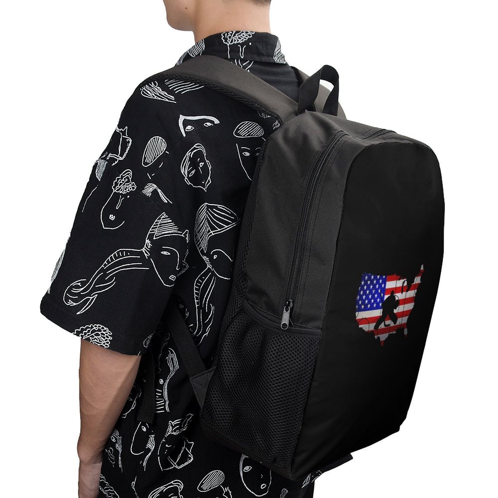 IOEDTHBJ 17 Inch Hockey American Flag Backpack - 3D Printed Laptop Bag for School & Travel - Durable Computer Backpack for Men & Women - Perfect for Work, College & Outdoor Adventures