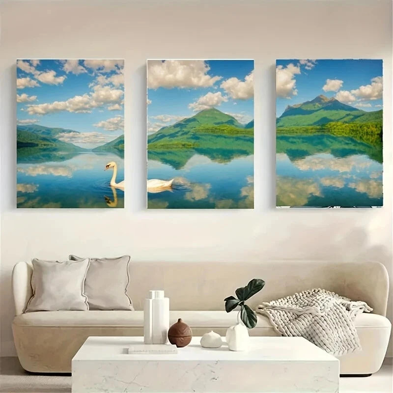 3-Piece White Swan Swimming in Calm Waters Metal Wall Art - Ready to Hang, Nature-Themed Home Decor for Living Room, Bedroom & Office