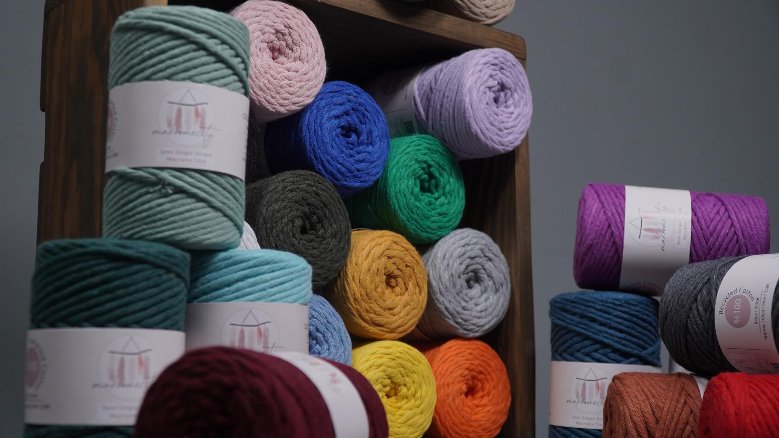 Makromecity 3mm Single Strand Macrame Cord - 100 Yards (300 Feet) Natural Cotton Yarn for Wall Hangings, DIY Crafts & Home Decor | Recycled Eco-Friendly Material (Ecru, 1 Skein) | Perfect for Boho Wall Art, Plant Hangers & Handmade Jewelry