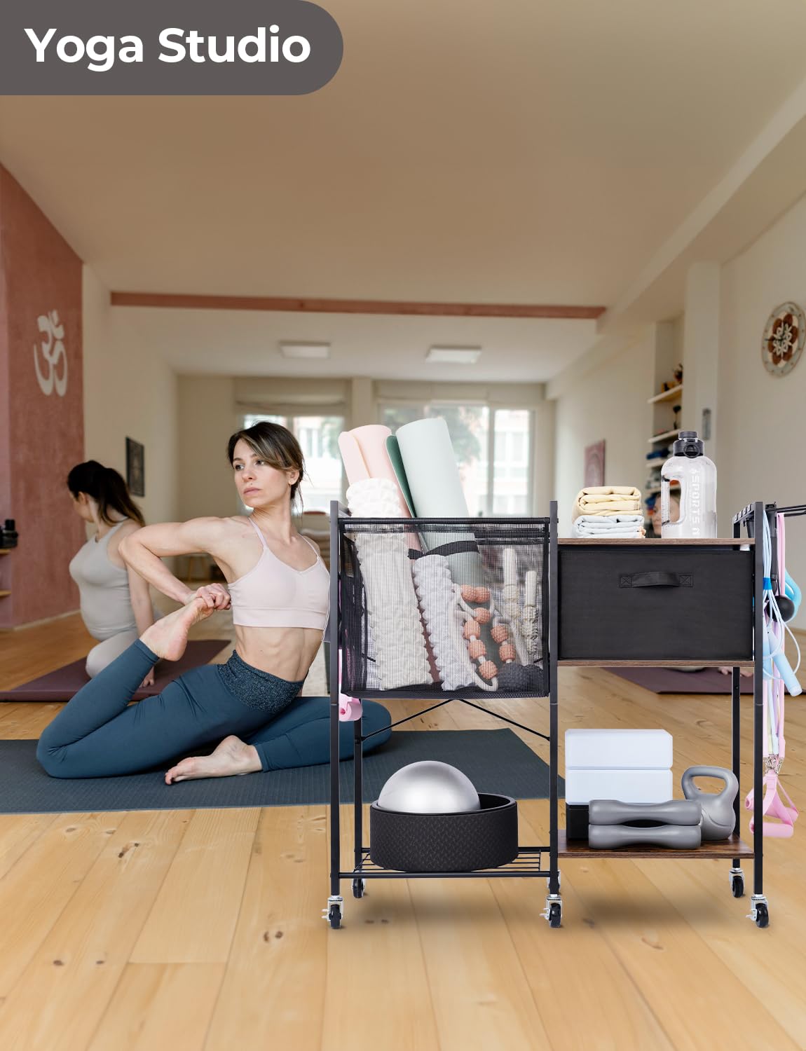 StorageWorks Home Gym Weight Rack - Heavy Duty Exercise Equipment Organizer with Wheels | Yoga Mat Holder & Storage Rack for Home Workout Space | Perfect for Garage Gym, Yoga Studio & Fitness Room Organization