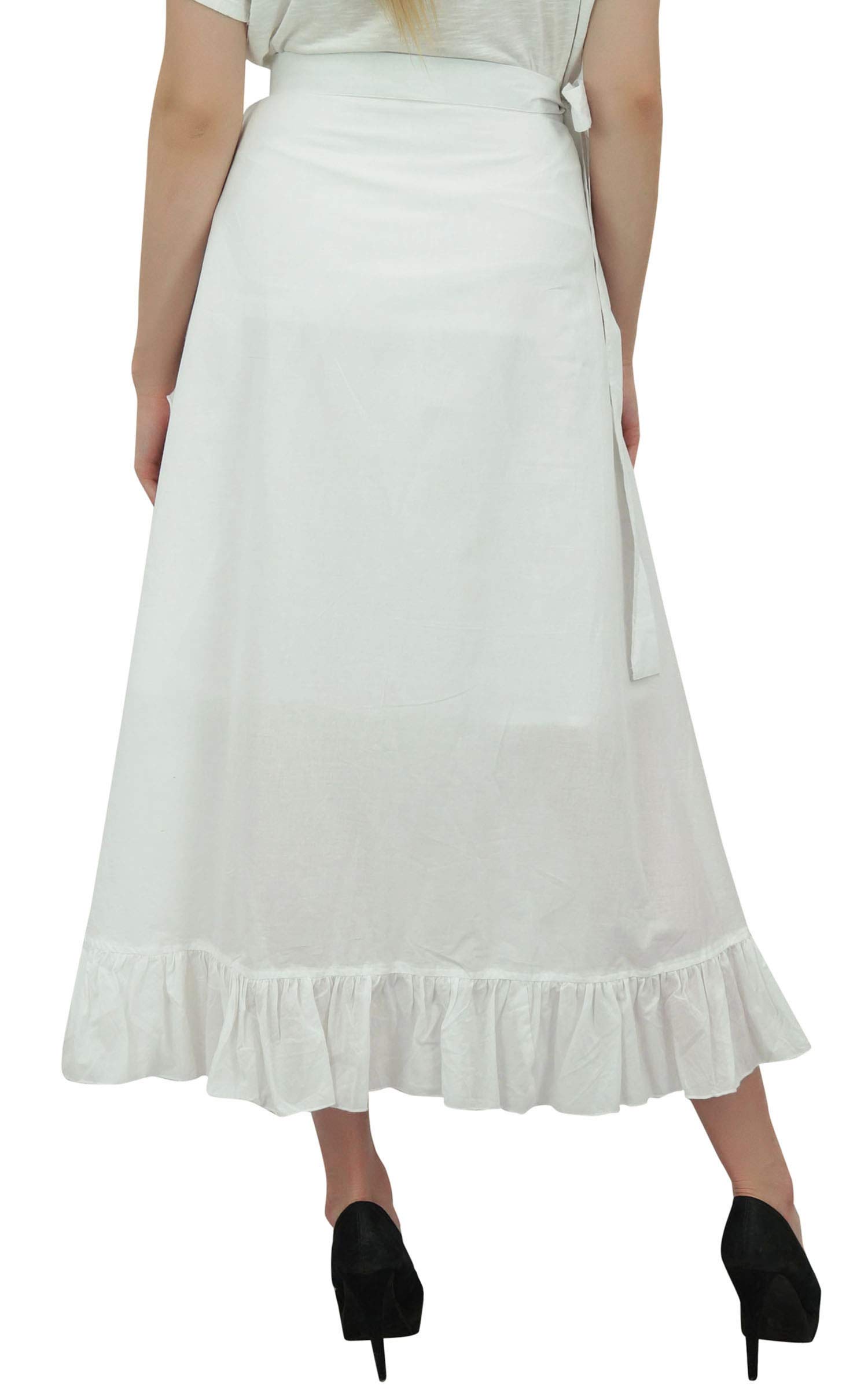Women's Plus Size Solid Single Layer Cotton Magic Wrap Skirt - Flowy Ruffled Wrap Skirt for Casual Wear, Beach Cover-Up & Summer Outfits