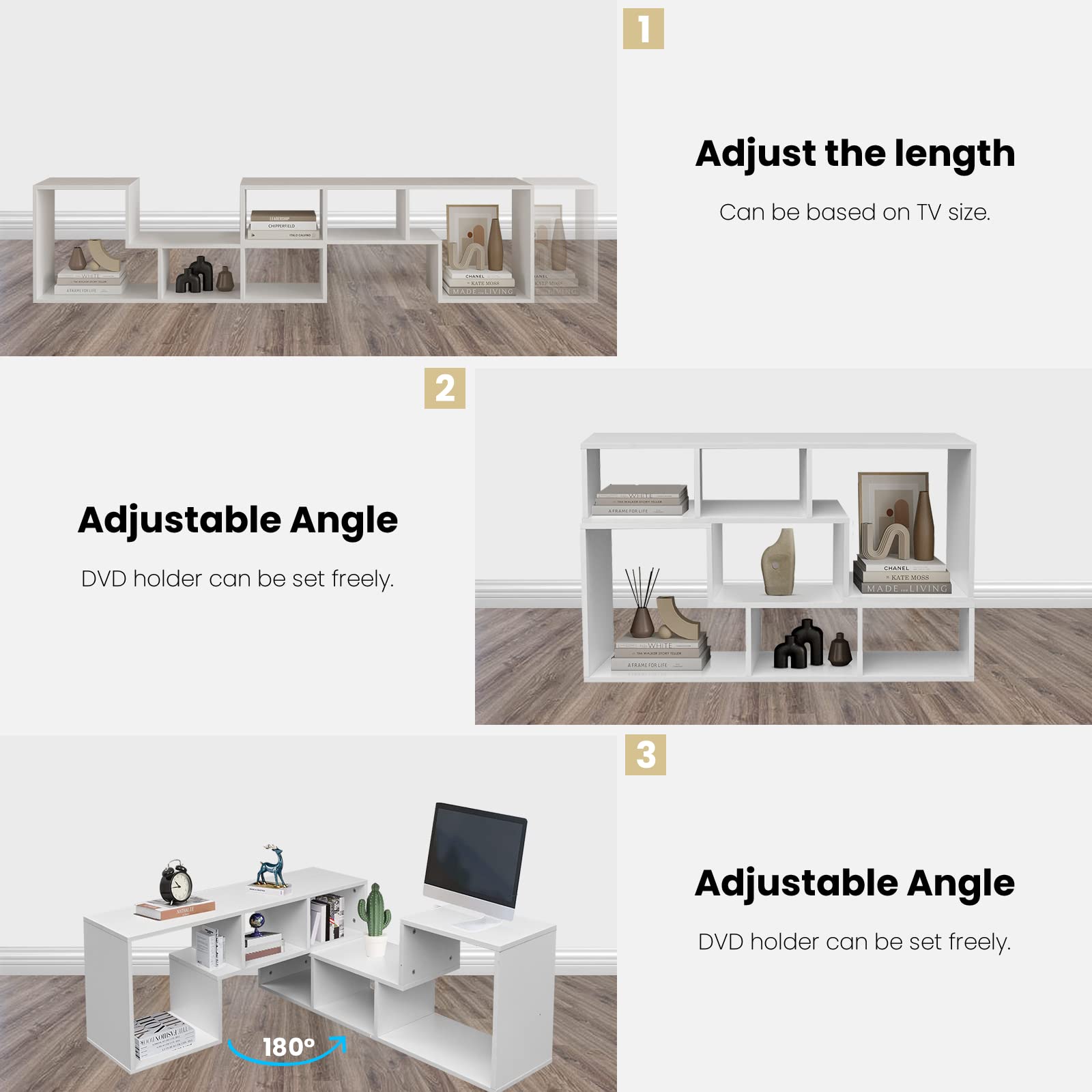 Recaceik Modern L-Shaped Cube Bookshelf - 2-Tier Bookcase & TV Stand with Open Storage Shelves for CDs, Movies, Books - Space-Saving Entertainment Center for Living Room, Bedroom, Home Office (Perfect for Small Spaces & Media Organization)
