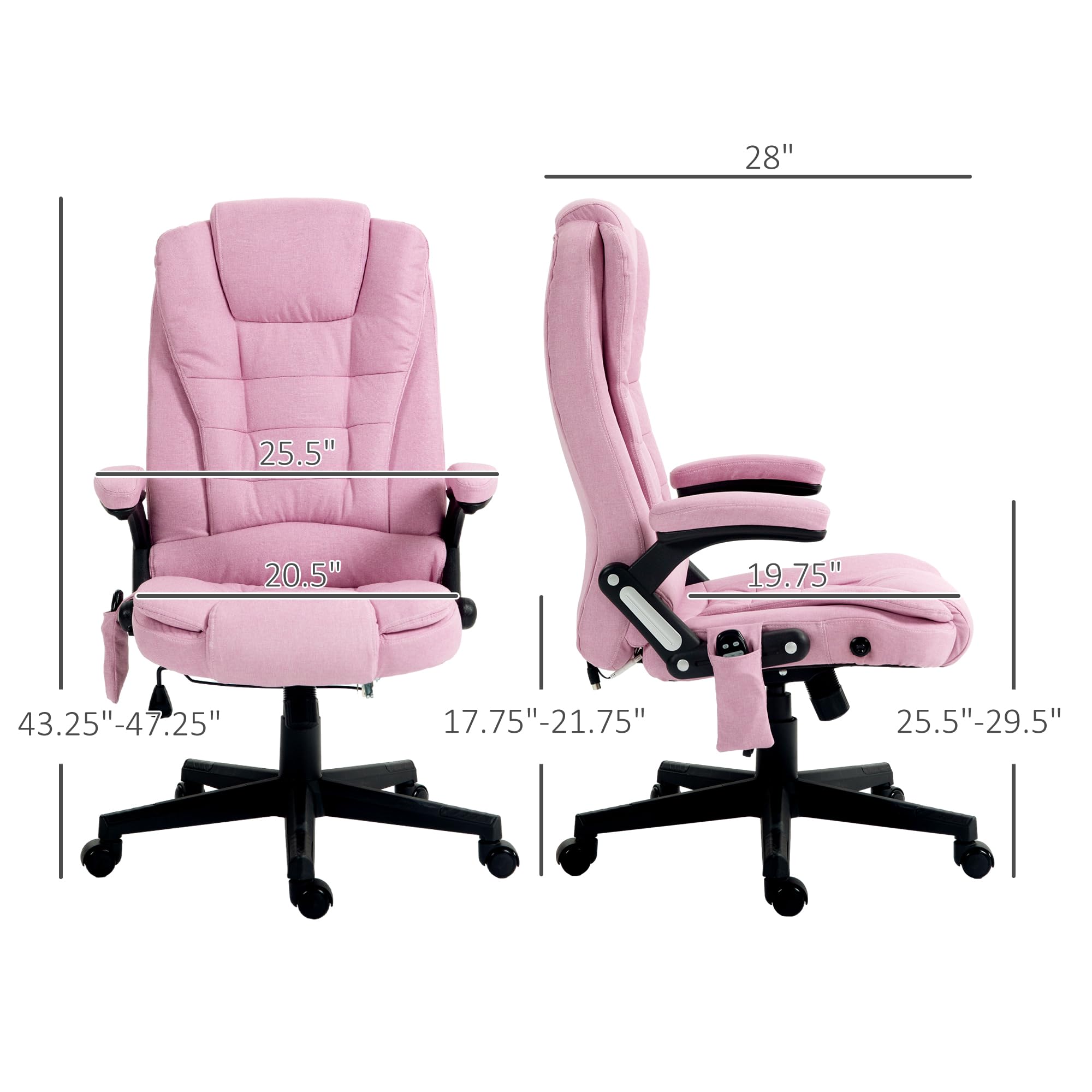 Vinsetto 6-Point Vibrating Massage Office Chair with Heating - High Back Executive Ergonomic Chair with Reclining Function, Padded Armrests & Remote Control (Pink) - Perfect for Home Office, Gaming & Relaxation
