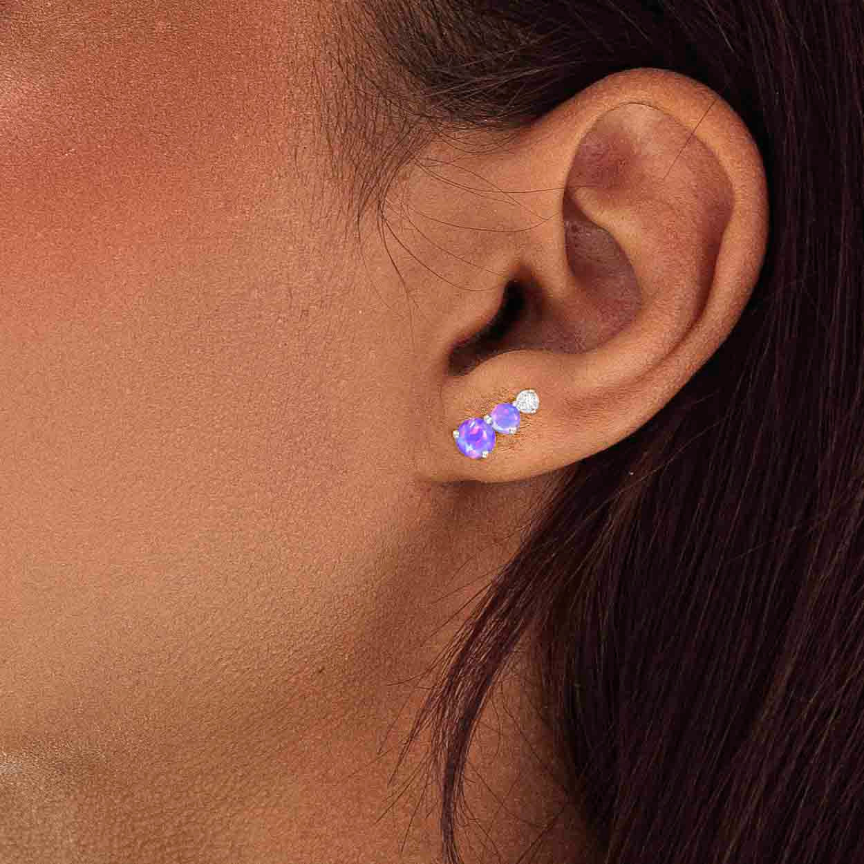 Lavender Opal Stud Earrings for Women - 3 Round Stone Dangle Earrings - Elegant Jewelry Gift for Birthday, Wedding & Everyday Wear