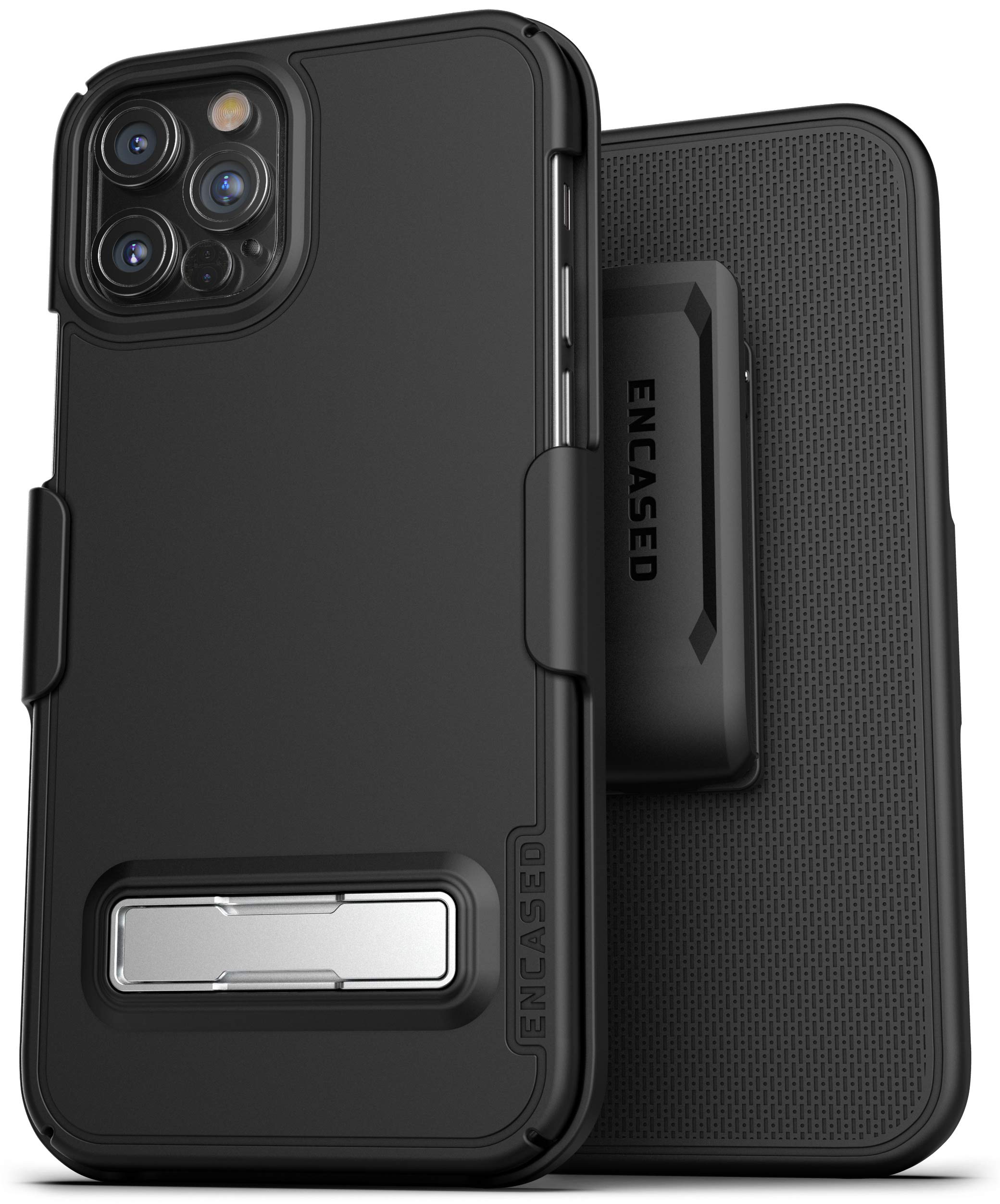 Ultra Thin Slimline Belt Case with Kickstand for iPhone 12 Pro Max - Black Holster Clip Protective Cover | Perfect for Outdoor Activities, Work & Travel