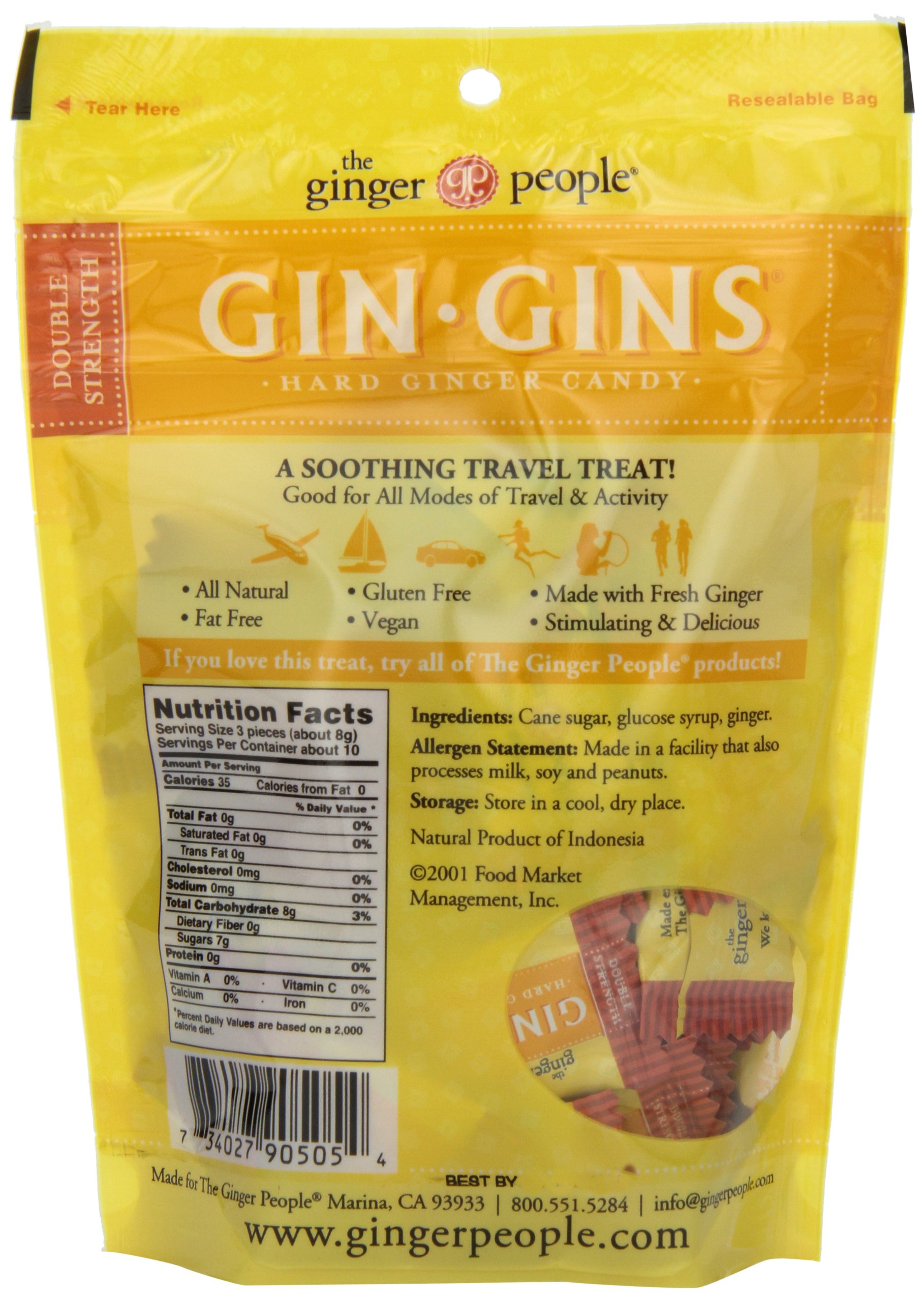 GIN GINS Double Strength Ginger Candy by The Ginger People – Individually Wrapped Healthy Ginger Chews – 3 oz Bag (Pack of 24) – Natural Nausea Relief for Motion Sickness, Morning Sickness & Digestive Support – Perfect for Travel, Pregnancy & Wellness