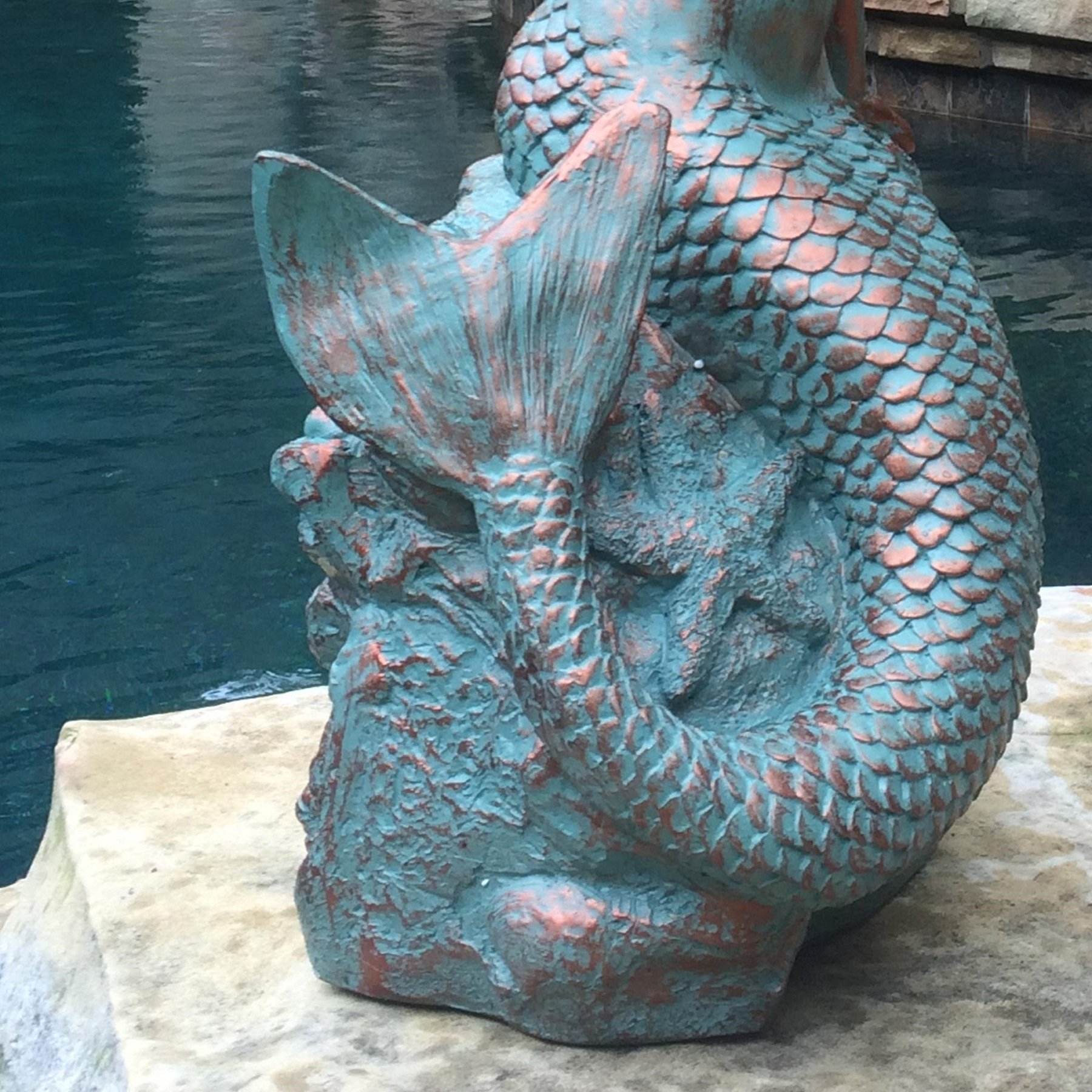 HomeStyles Medium Classic Beach Mermaid on Rock Statue 99371 - 23 Inch Bronze Patina Outdoor Garden Decor for Poolside, Patio & Coastal Themed Spaces