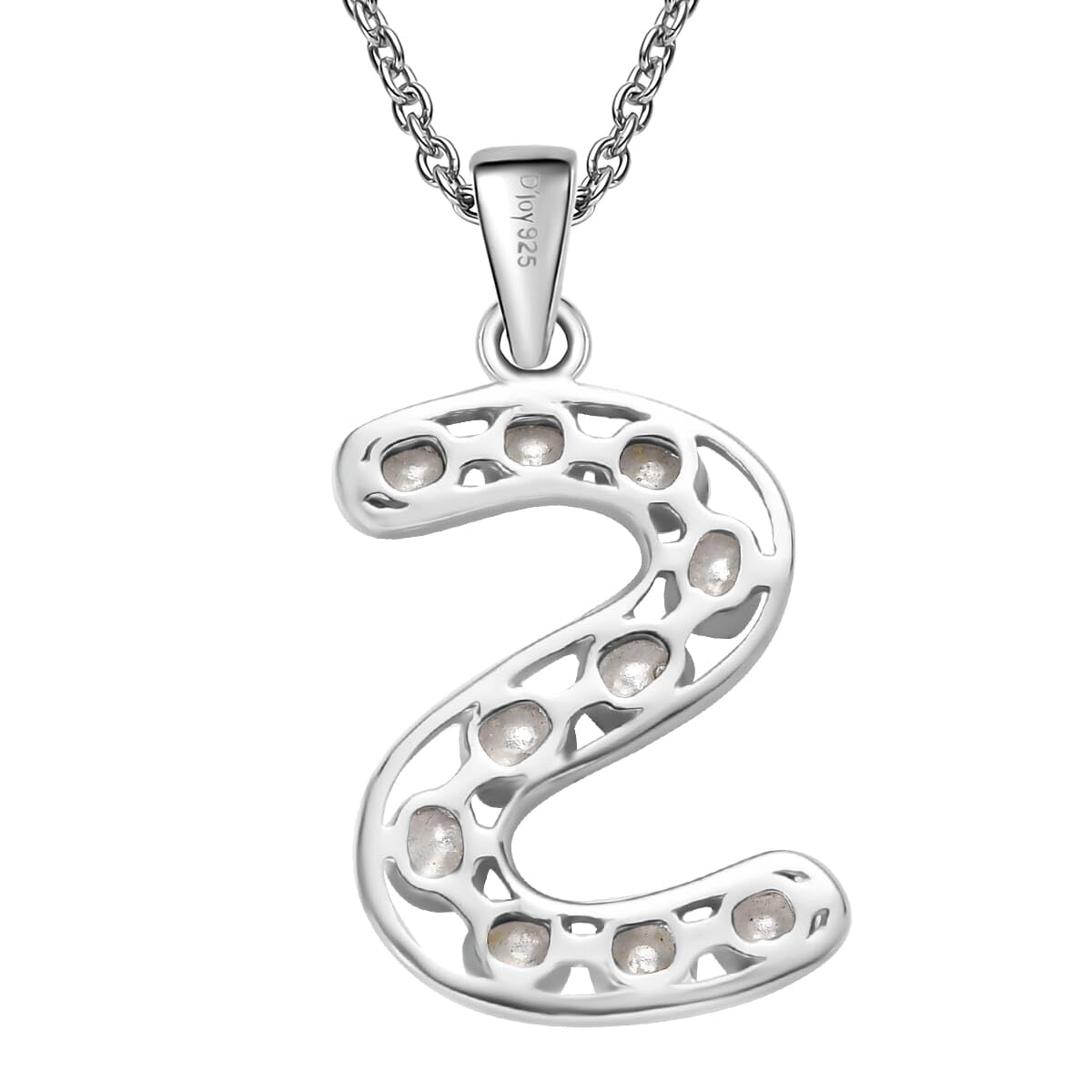 Polki Diamond Initial Necklace for Women - 925 Sterling Silver Platinum Plated, 20