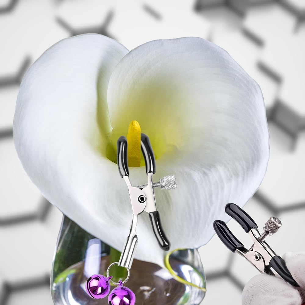 Adjustable Metal Nipple Clamps with Rubber Padded Tips - Non-Piercing BDSM Nipple Clips & Clitoris Clamps for Couples Play - Sensual Adult Sex Toys for Spice Up Your Intimate Moments
