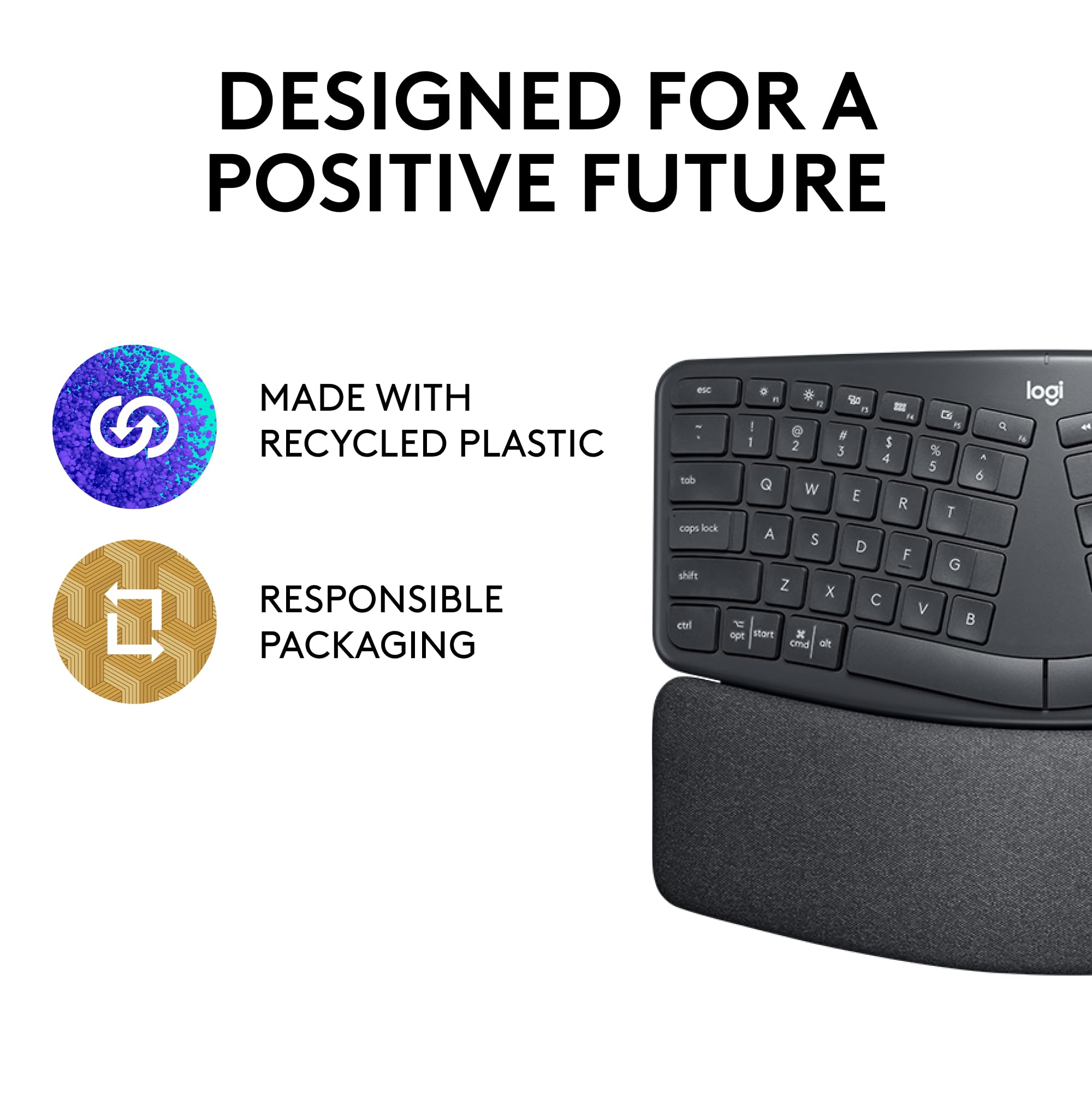 Logitech ERGO K860 Wireless Ergonomic Split Keyboard with Wrist Rest - Natural Typing, Bluetooth & USB Connectivity, Windows/Mac Compatible (Black) - Perfect for Office Work, Long Typing Sessions & Reducing Wrist Strain