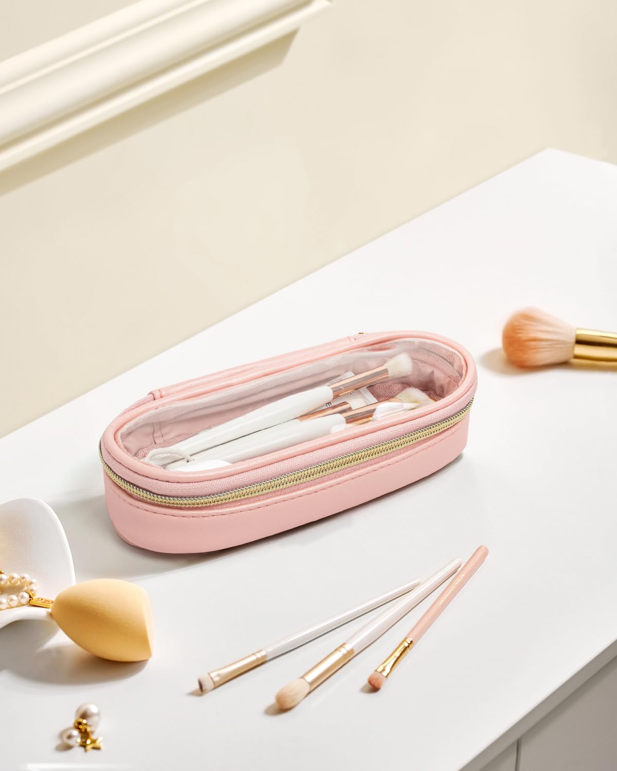 Clear Makeup Brush Holder with Zipper - Waterproof Travel Makeup Brush Pouch Organizer for Women | Christmas Gifts, Cosmetic Bag for Makeup Brushes On-The-Go