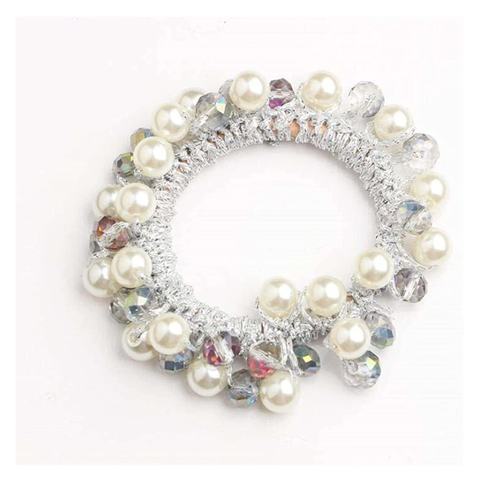 JIEERCUN Pearl Beaded Hair Ties Scrunchies - Crystal Elastic Hair Bands for Women, Ponytail Holders, Hair Ropes & Rubber Gum Hair Accessories (Purple) - Perfect for Weddings, Parties & Everyday Elegant Styling