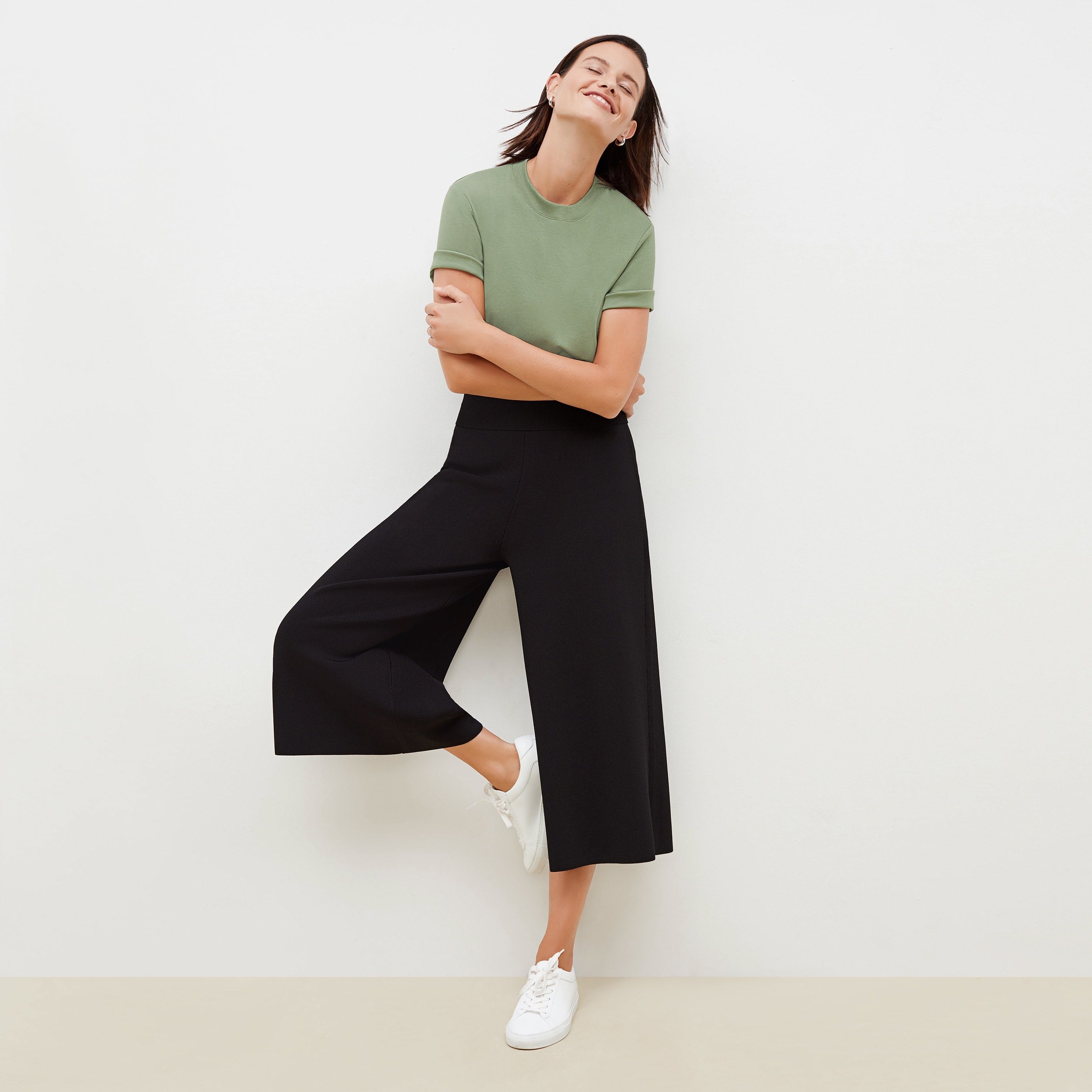 Rogala Stretch Culotte Jumpsuit & Knit Cardigan Set in Black | Comfortable Lounge Wear for Women | Perfect for Yoga, Travel, and Casual Outings