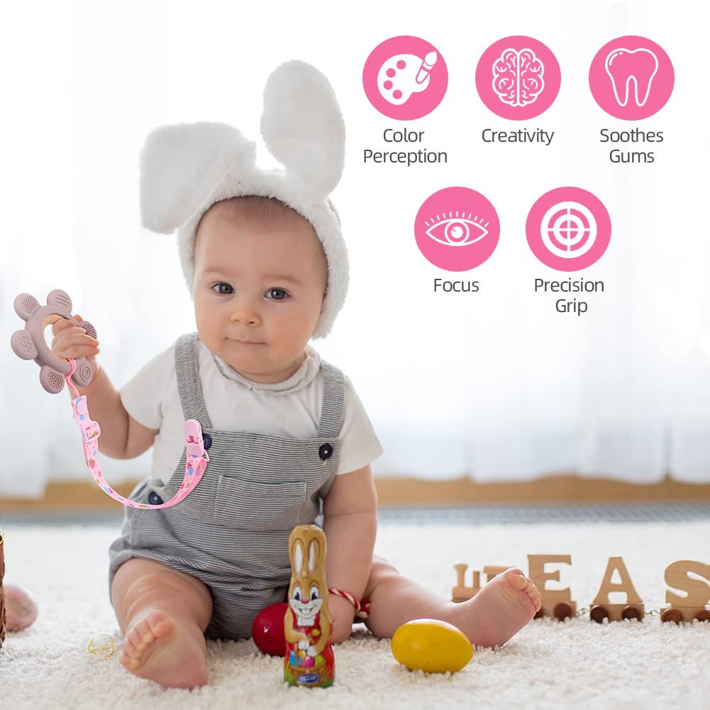 Vicloon BPA-Free Silicone Baby Teething Toys - Sensory Chew Toys for Infants & Toddlers, Easy to Grasp & Clean, Soothing Gum Relief (Light Pink) - Perfect for Teething Pain Relief & Early Oral Development