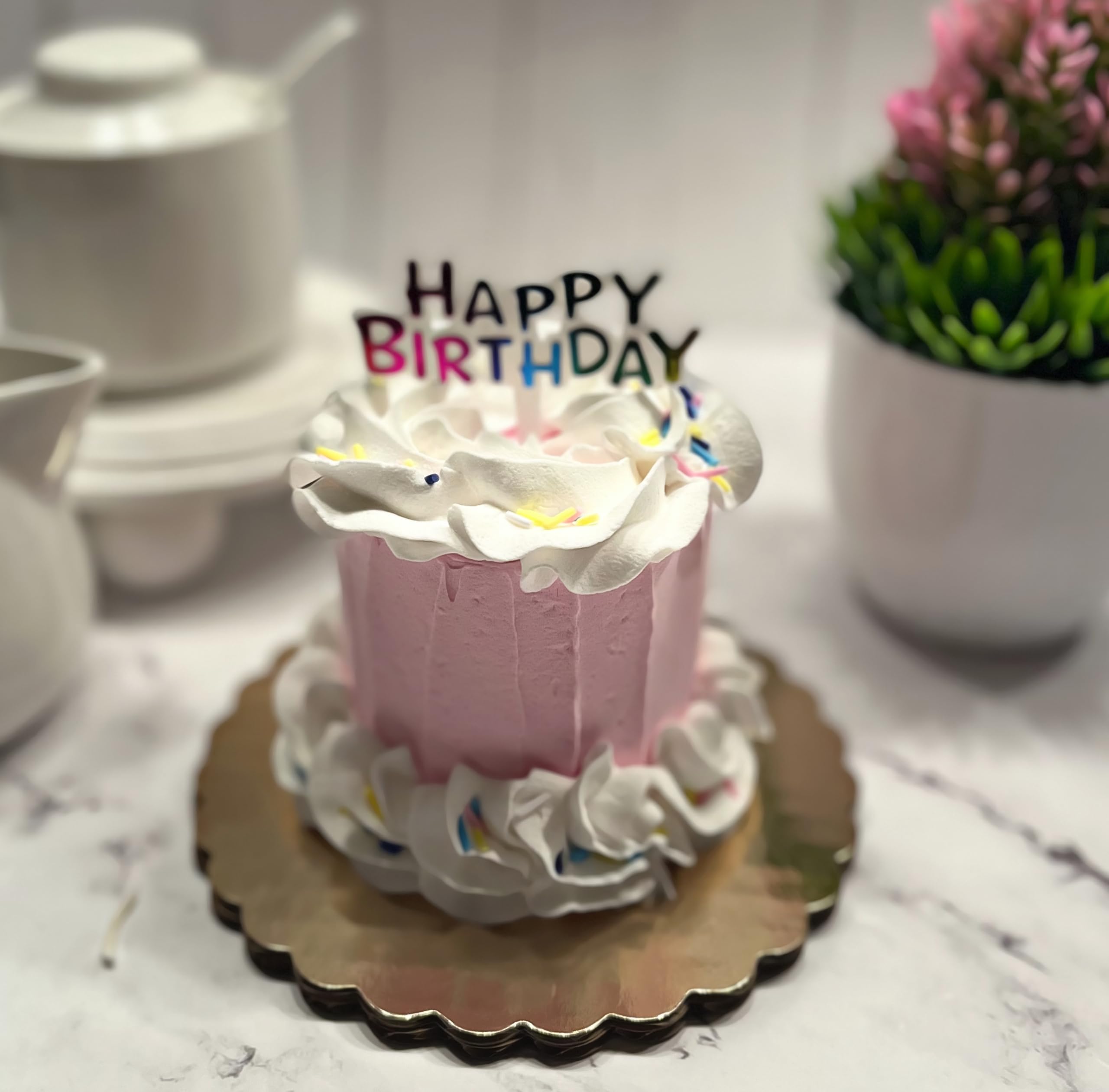 Dezicakes Handmade Pink Mini Fake Birthday Cake - Artificial Cake for Party Decorations, Baby Showers & Wedding Centerpieces